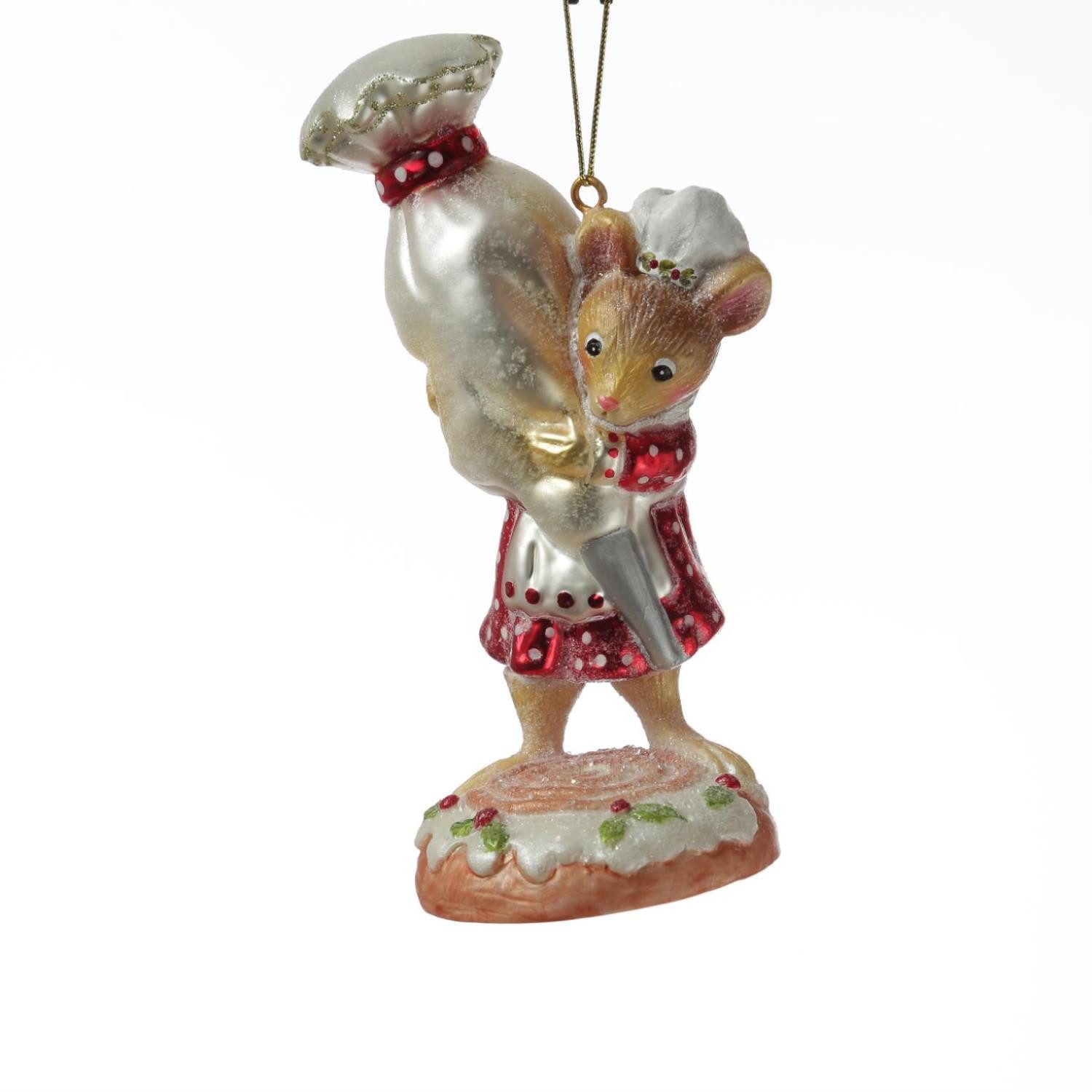 MARELIDA Christbaumschmuck Weihnachtsbaumschmuck süße Maus mit Spritzbeutel Bäckerei Glas H: 14cm