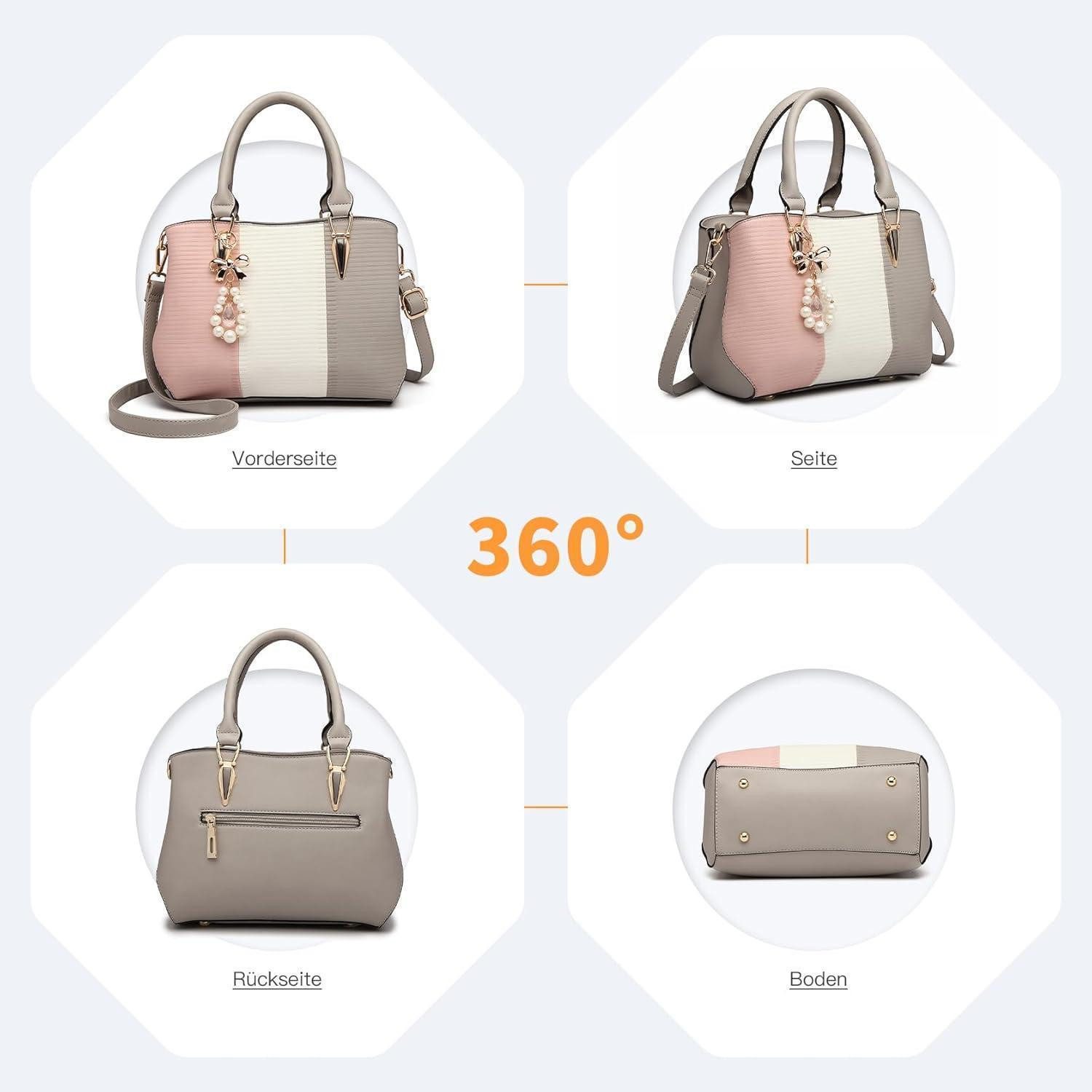 LuxusKollektion Henkeltasche Damen Handtasche Henkeltasche PU Leder Perle Kristall Style Grau