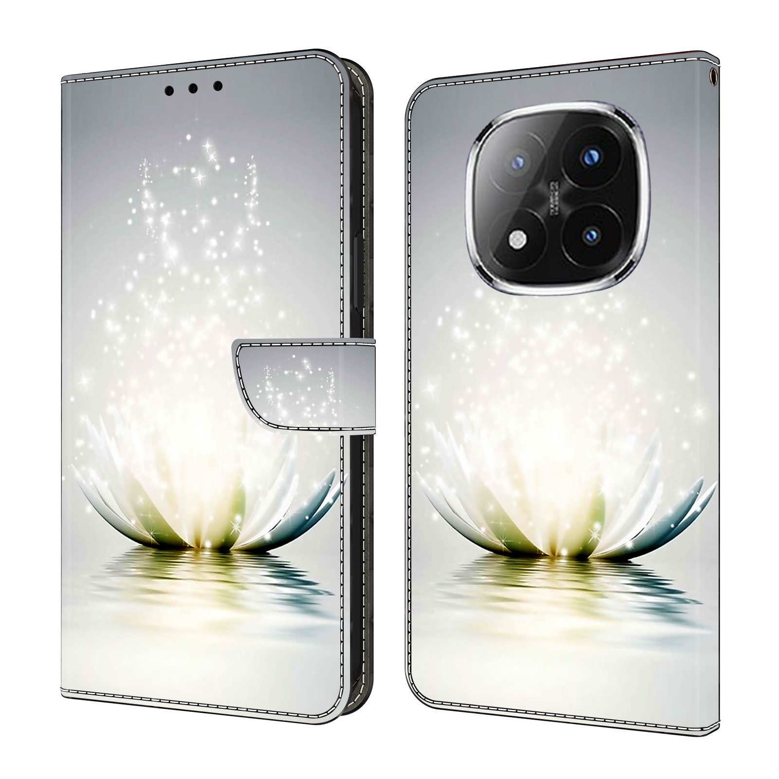 CLM-Tech Handytasche für Xiaomi Redmi Note 14 Pro PLUS 5G Hülle aus PU-Leder Klapphülle (Lotus Lampe, Handyhülle mit Standfunktion - Wallet Flip Case inklusive Kartenfächer), Cover mit Magnetverschluss Xiaomi Redmi Note 14 Pro+ Schutzhülle