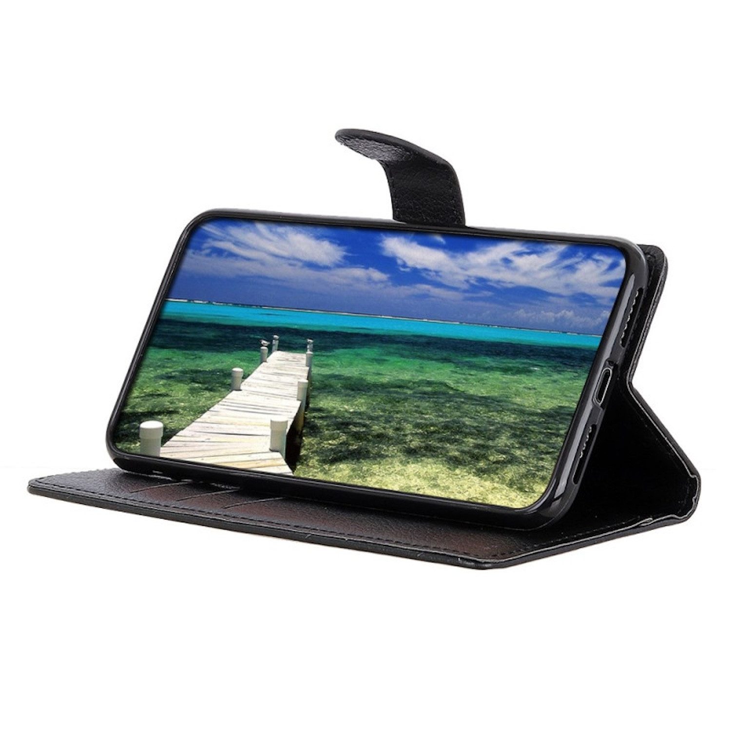 Wigento Smartphone-Hülle Für Honor Magic 7 Lite / X9c Kunst-Leder Wallet Schutz Tasche Schwarz, Kunstleder Hülle mit Kartenfächern und Standfunktion