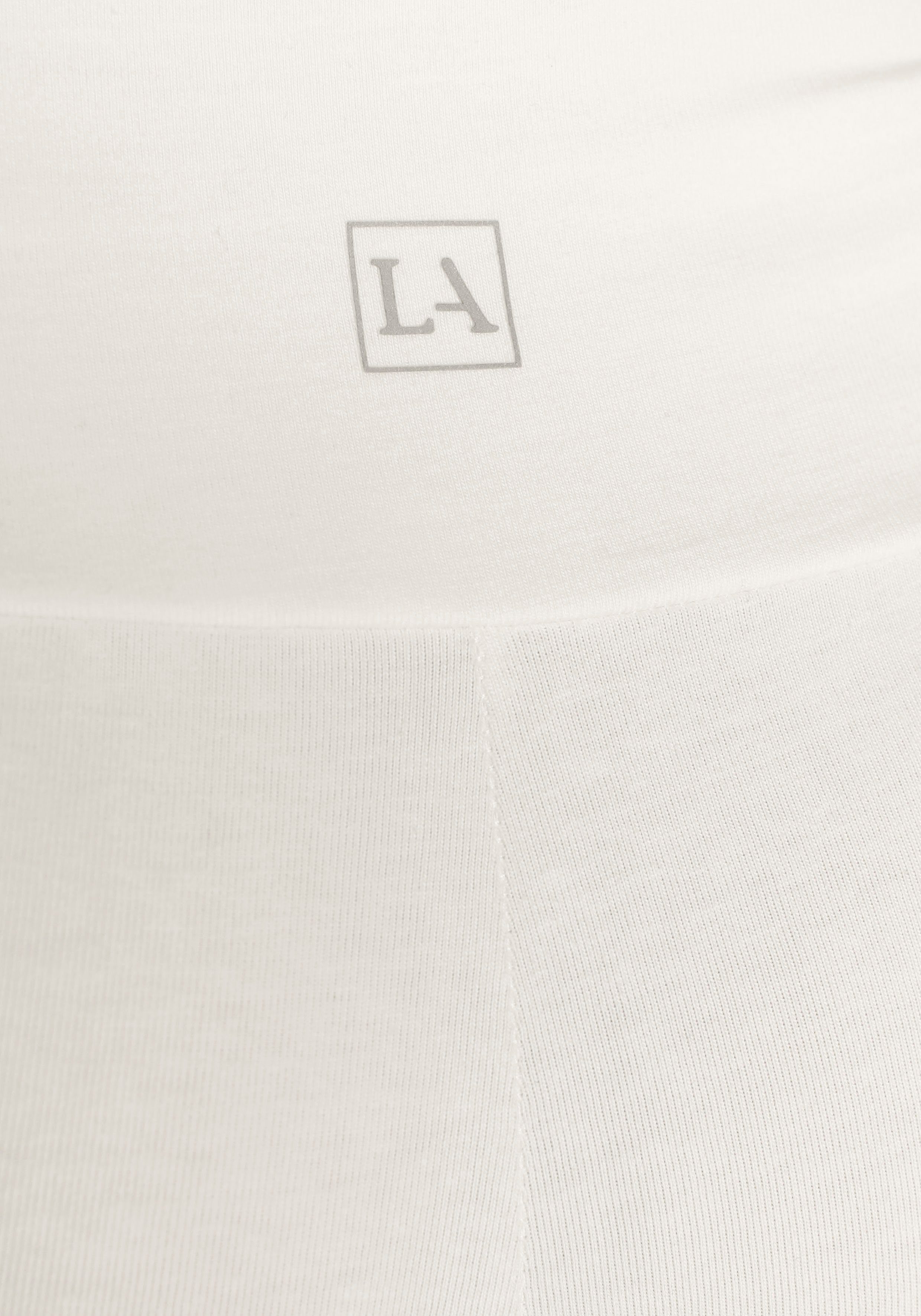 LASCANA Shorts Bündchen Logodruck weiß breitem cream mit und
