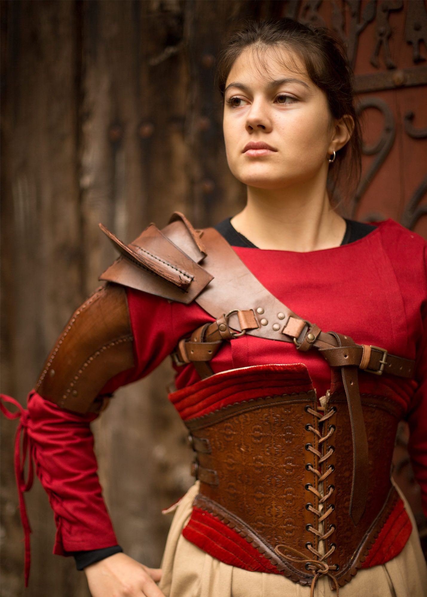 Epic Armoury Kostüm Schulterplatten u. Kragen aus Leder, Schwarz/Braun, Gr. M, LARP M