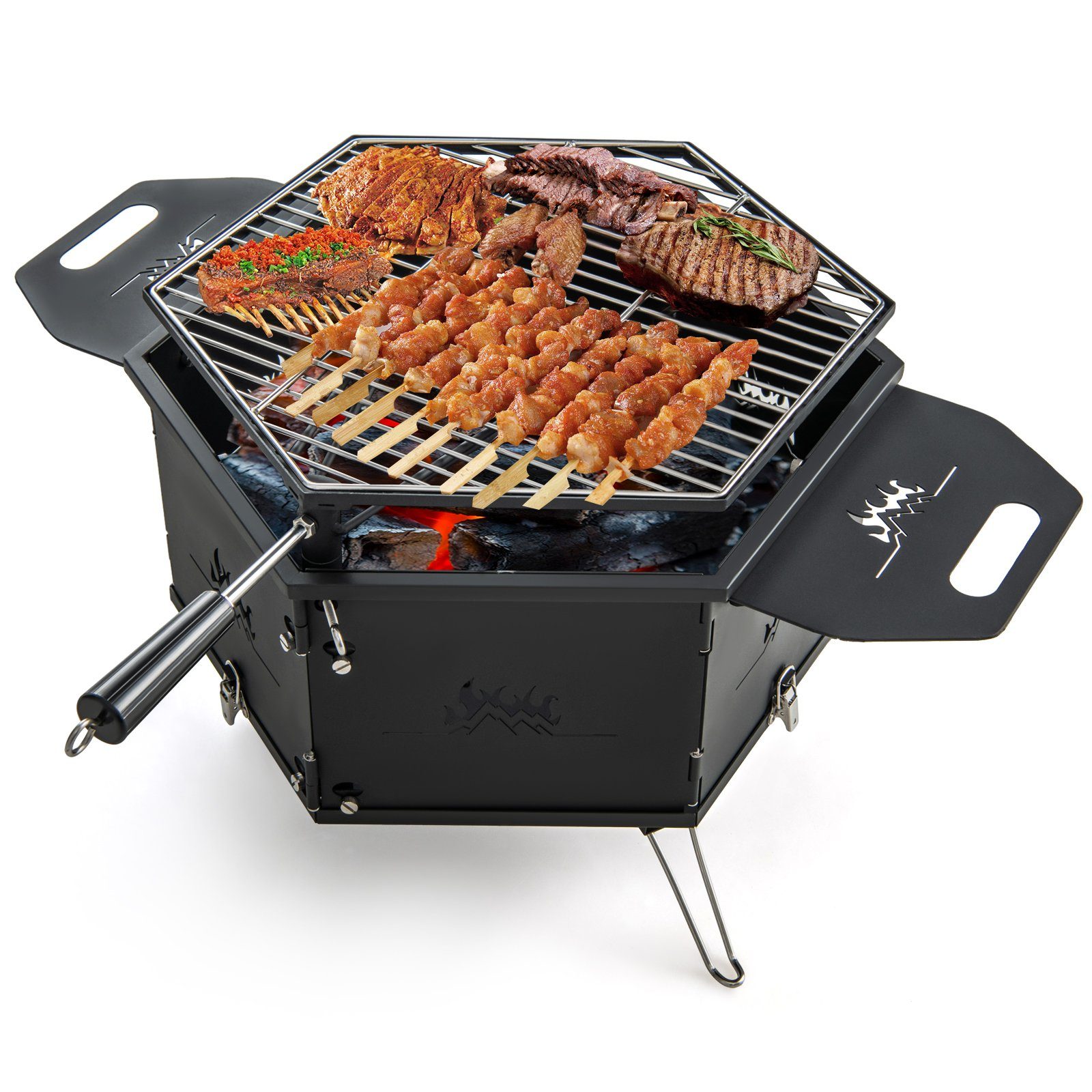 COSTWAY Holzkohlegrill, 3 in 1 Campinggrill, Outdoor