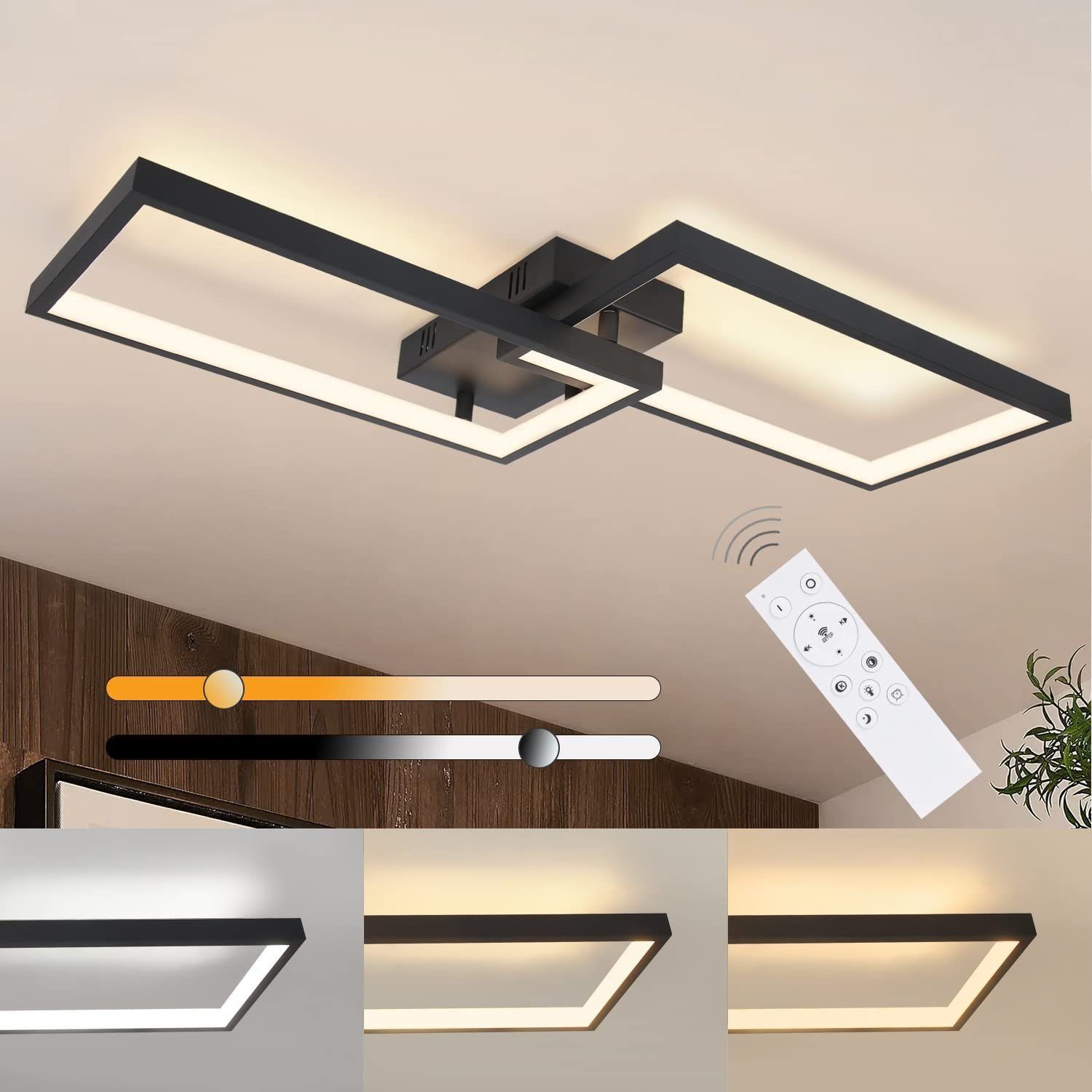 LED Tageslichtweiß, ZMH Deckenleuchte Design Dimmbar, fest integriert, Dimmbar, Schwarz Modern Wohnzimmerlampe LED 40W,