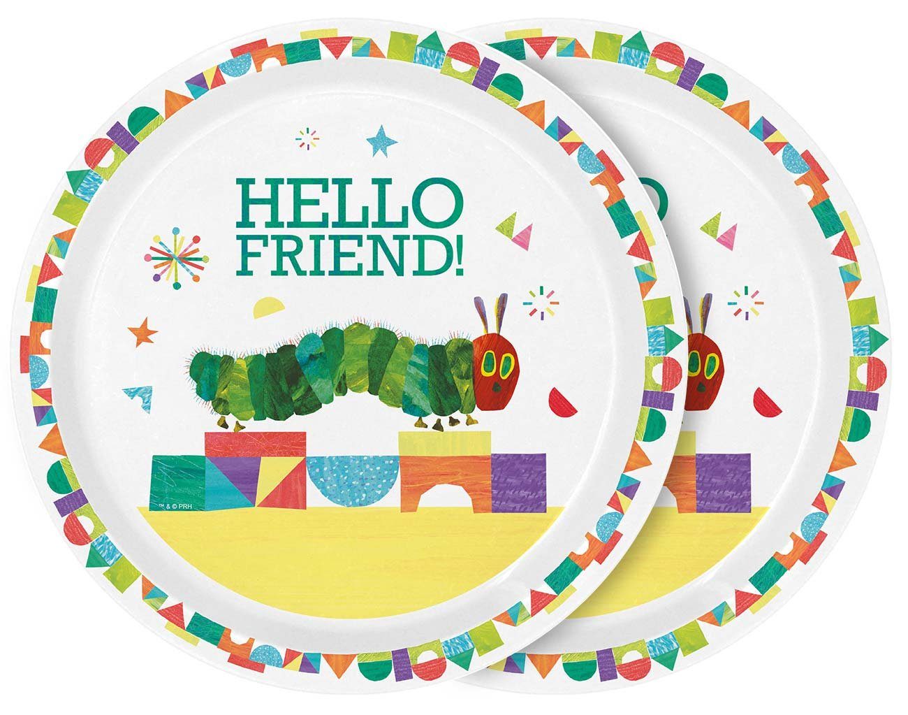Geda Labels GmbH Frühstücksteller Raupe Nimmersatt Hello Friend 2er Set, (2 St), Weiß, 21,5 cm, spülmaschinengeeignet