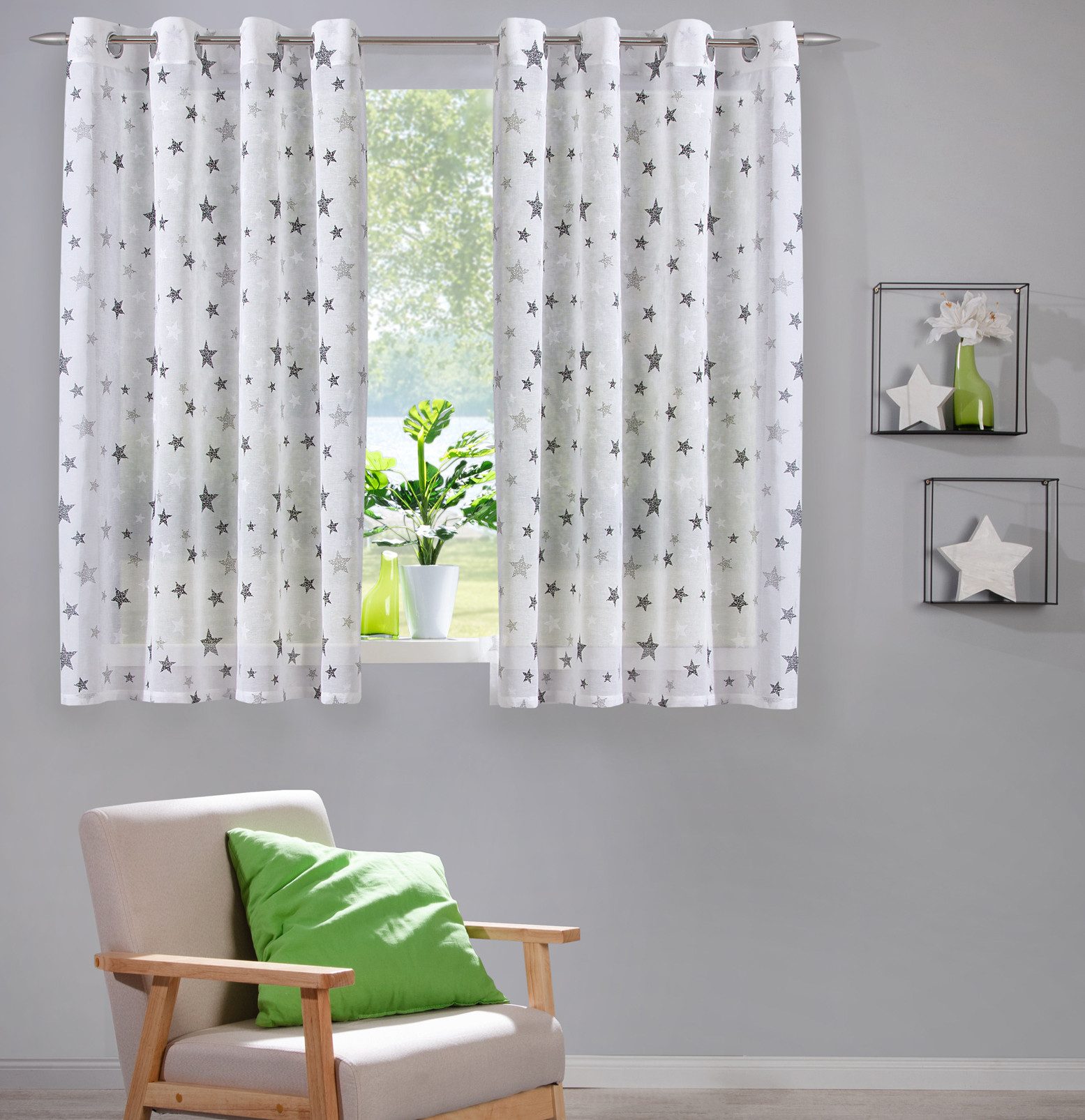 heimtexland Vorhang Deko Gardine Leinen-Optik durchscheinend Sterne (1 St), günstig online kaufen