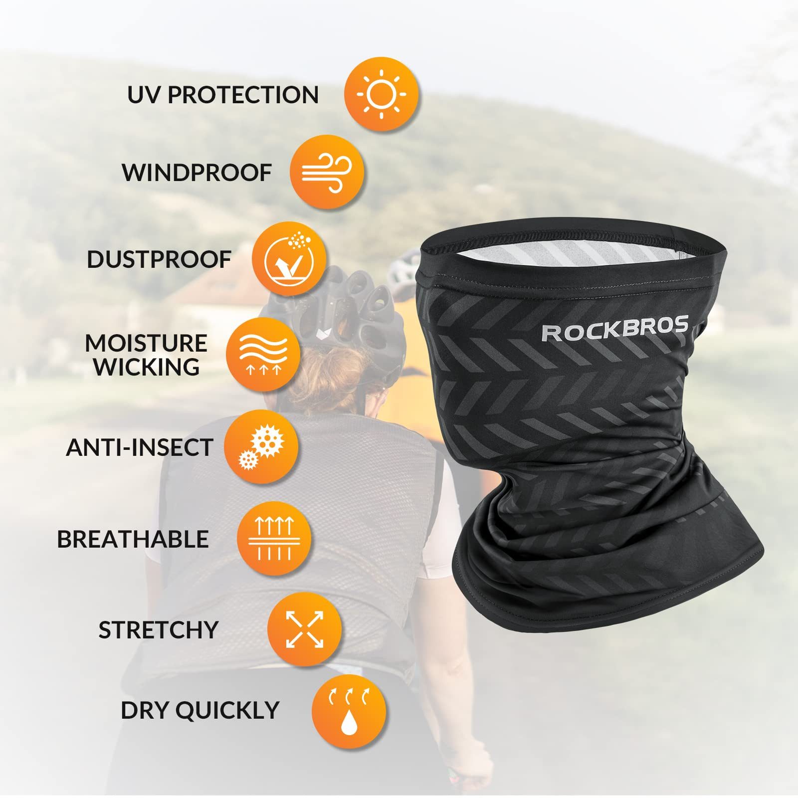 ROCKBROS Multifunktionstuch Schlauchschal hochelastisch, atmungsaktiv, Halstuch, Sturmhaube, Sonnenschutz und Staubdichtigkeit