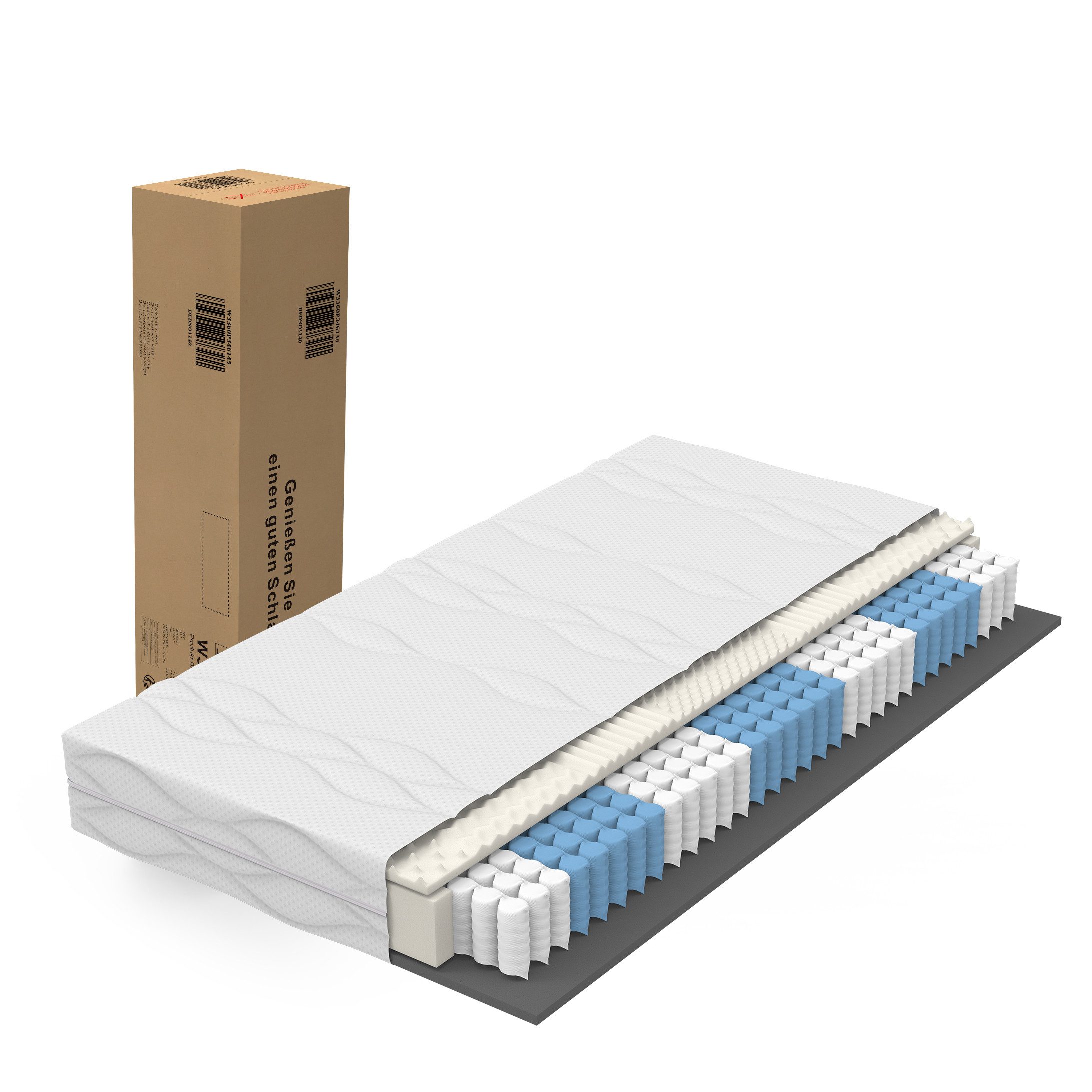 Taschenfederkernmatratze Duo H3/H4, Hybrid Latex Auflage, OEKO-TEX Anti-Milben Matratze, NORDICHAUS, 20 cm hoch, Größe 90x200 und 20 cm hoch 7-Zonen-Matratze Beidseitig nutzbar