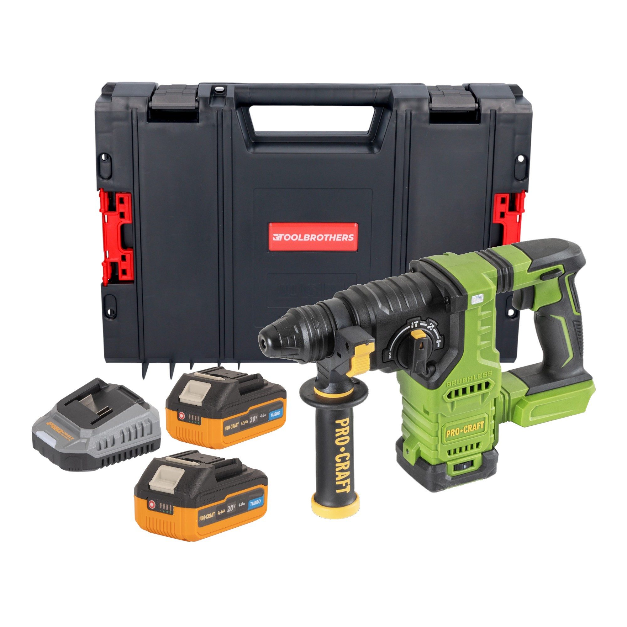 PRO CRAFT Akku-Bohrhammer PHA30bb 20 V 2,8 J + 2x Akku 4,0 Ah + Ladegerät + RHINO Toolcase