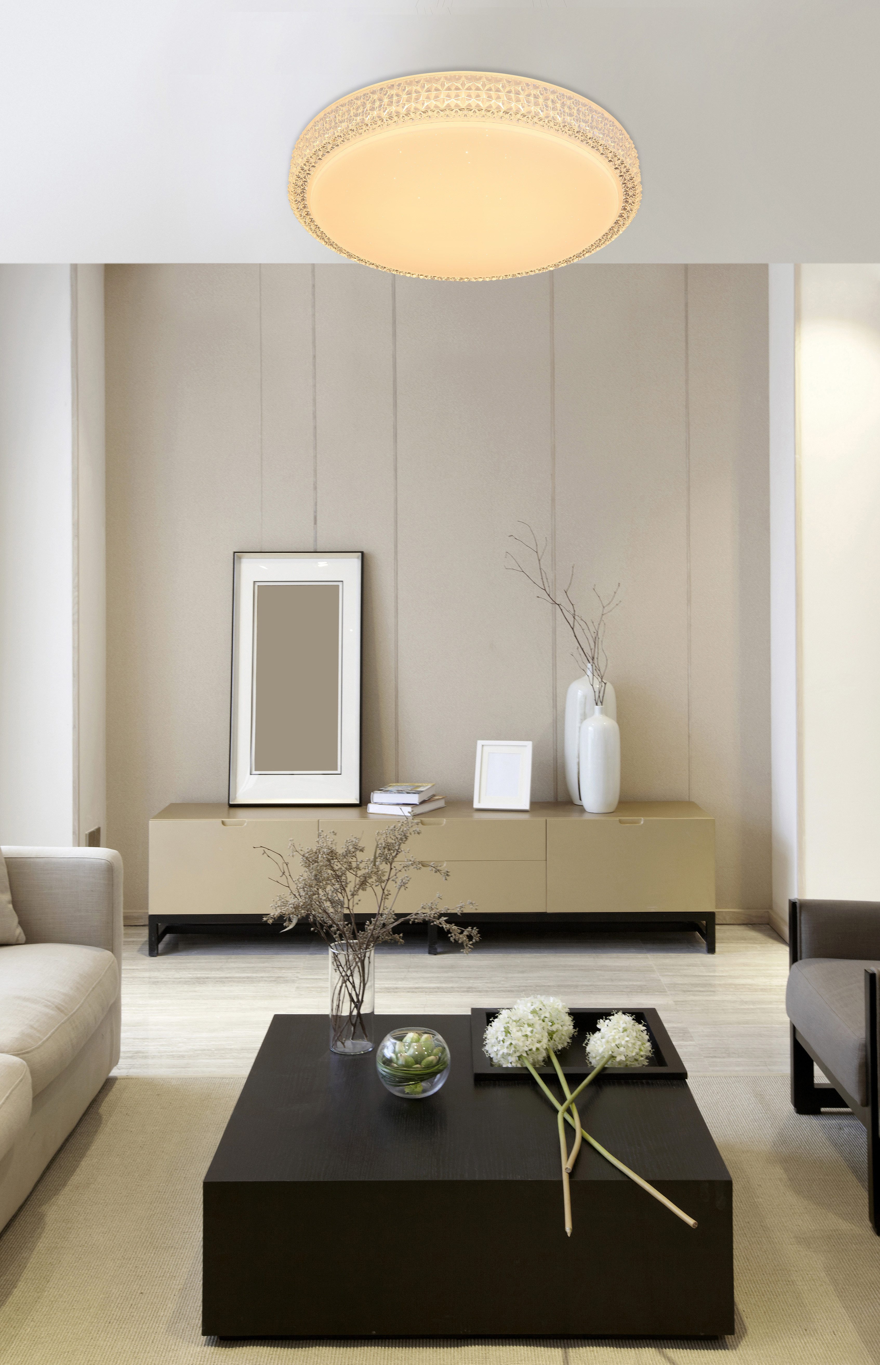 GLOBO LIGHTING Deckenleuchte OVI, LED fest integriert, Deckenleuchte Weiß, Opal/Glas Kristalle, dimmbar, LED 22W
