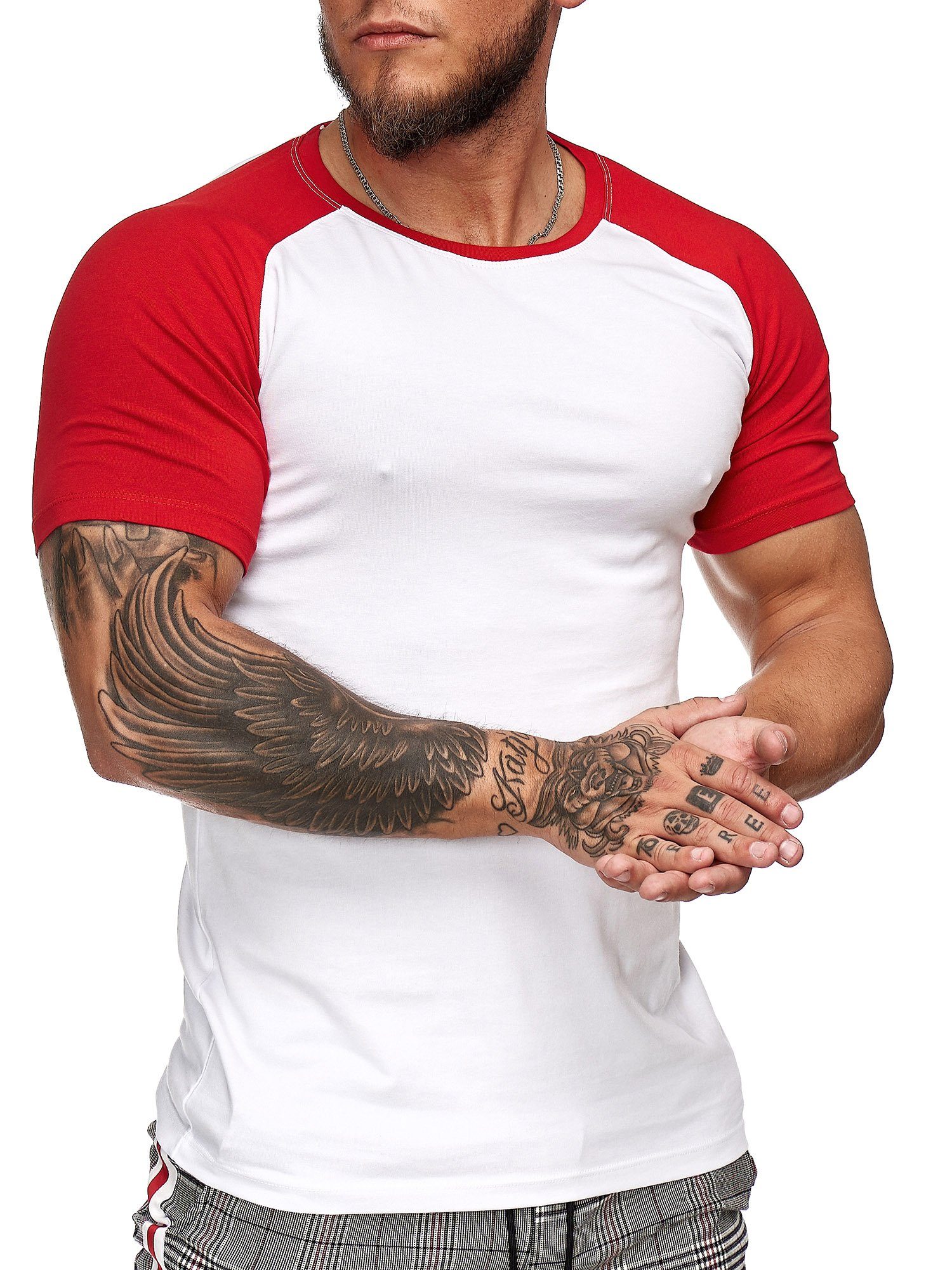 OneRedox T-Shirt 2031ST (Shirt Polo Kurzarmshirt Tee) Fitness Freizeit Casual Rot Weiss