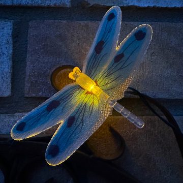 Online-Fuchs LED-Lichterkette Outdoor Solar mit 15 bunten Schmetterlingen oder Libellen für aussen, 15 warmweiße LEDs in Fiberglas-Optik - 480 cm Länge