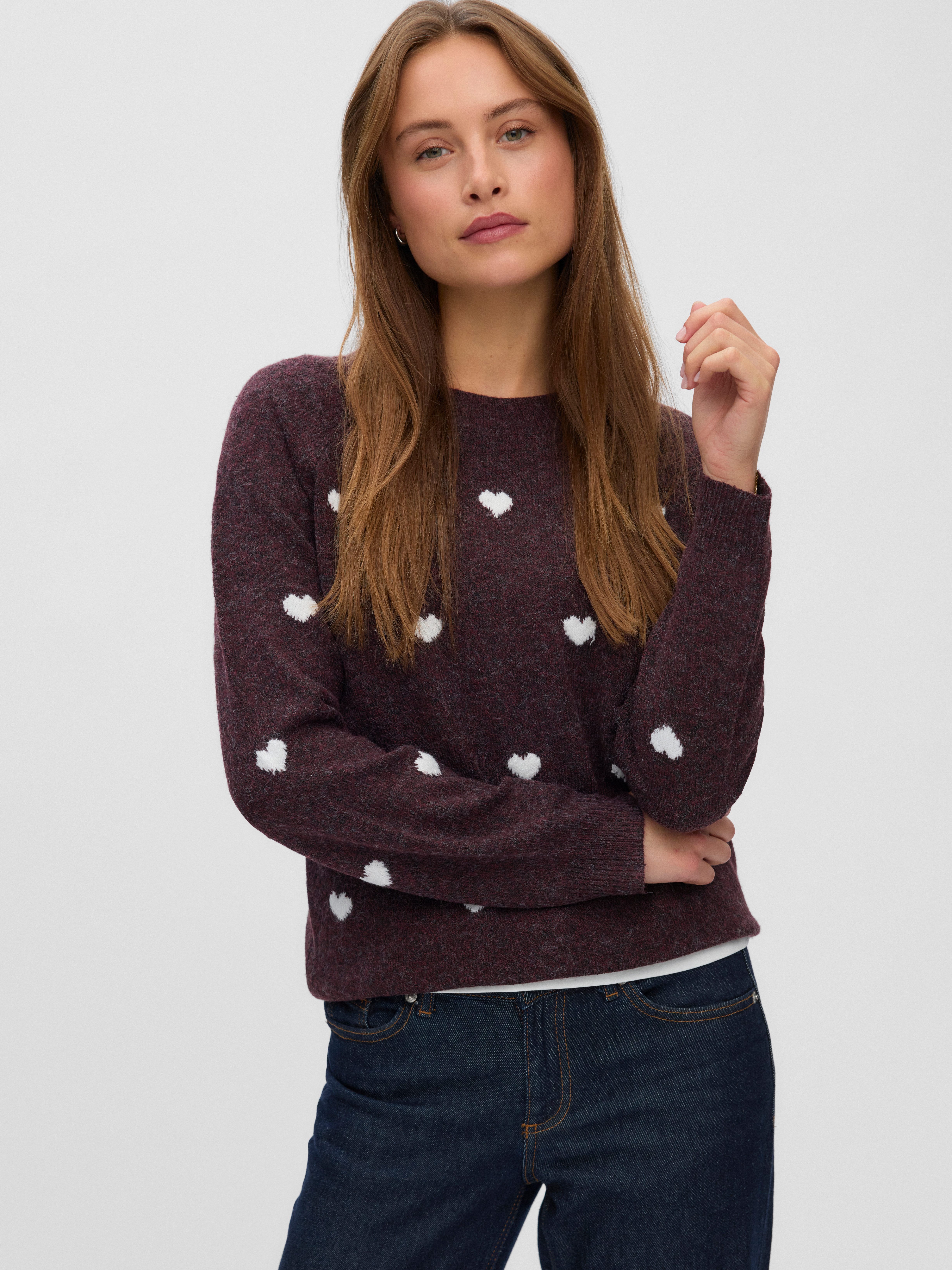 Vero Moda Rundhalspullover VMDOFFY INTARSIA LS O-NCK PULLOV GA NOOS Materialmix, regular fit