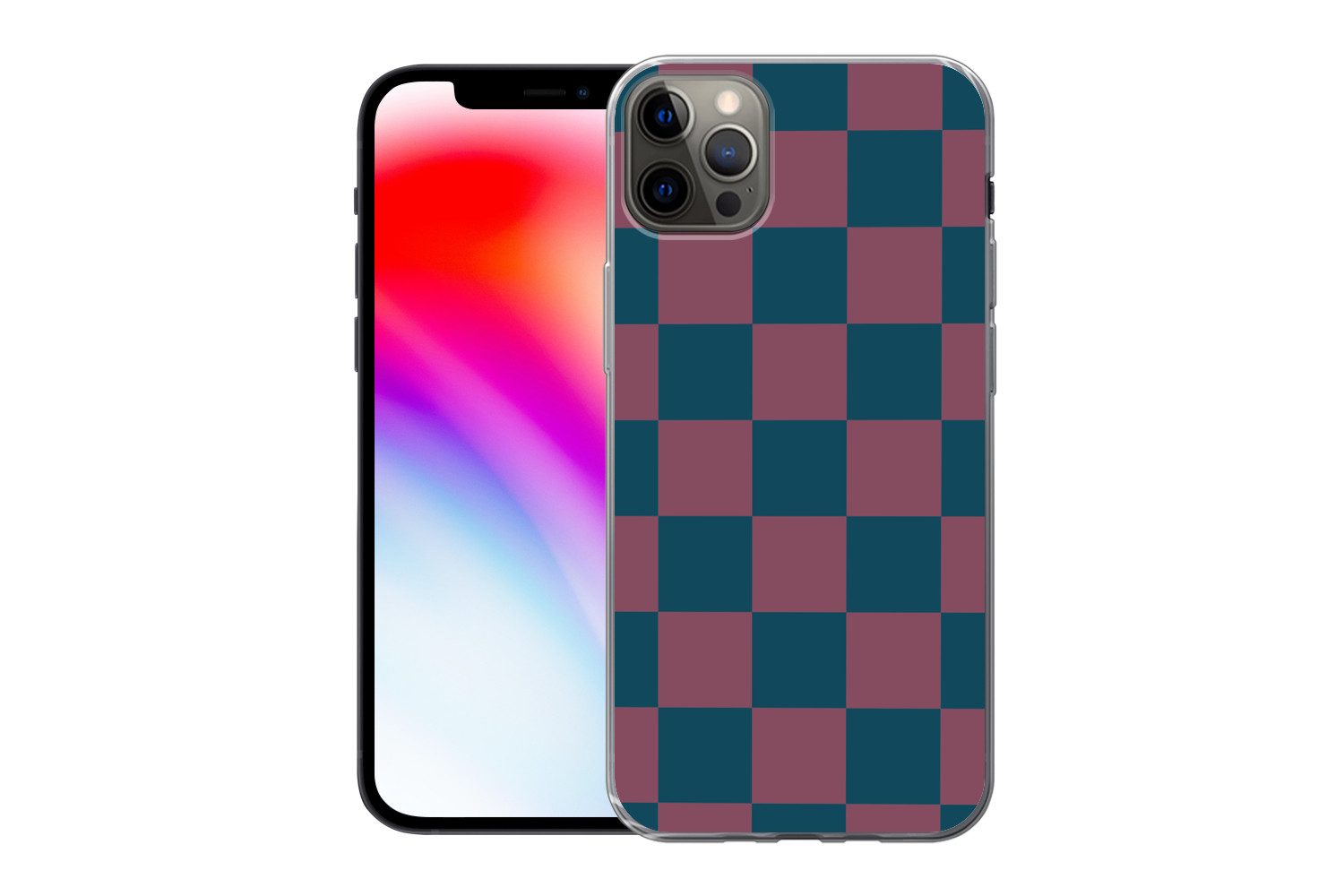 MuchoWow Handyhülle für Apple iPhone 13 Pro Max Schachbrett Druck - Blau - Rot - Würfel, Smartphone-Bumper, Print, Handy Schutzhülle Dünn