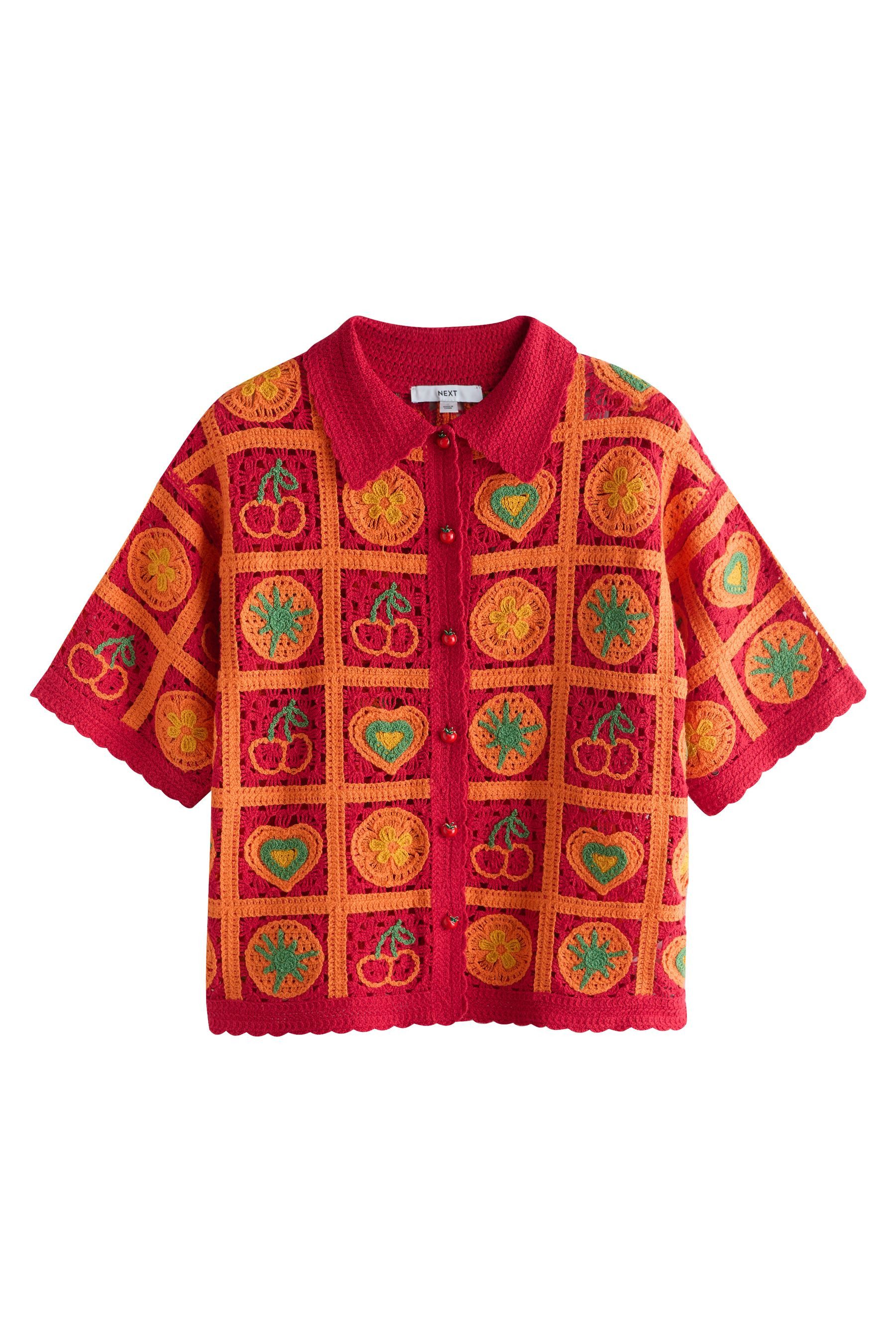 Next Hemdbluse Co-Ord Kurzarmhemd mit Häkel- und Strickdetails (1-tlg)