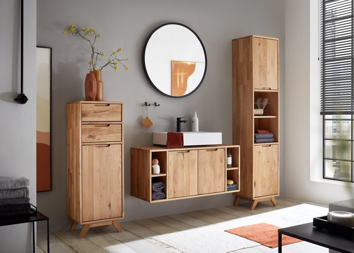 Main Möbel Waschbeckenunterschrank 100x60cm 'Memphis' Wildeiche massiv geölt hängend & stehend – Bild 5 von 5