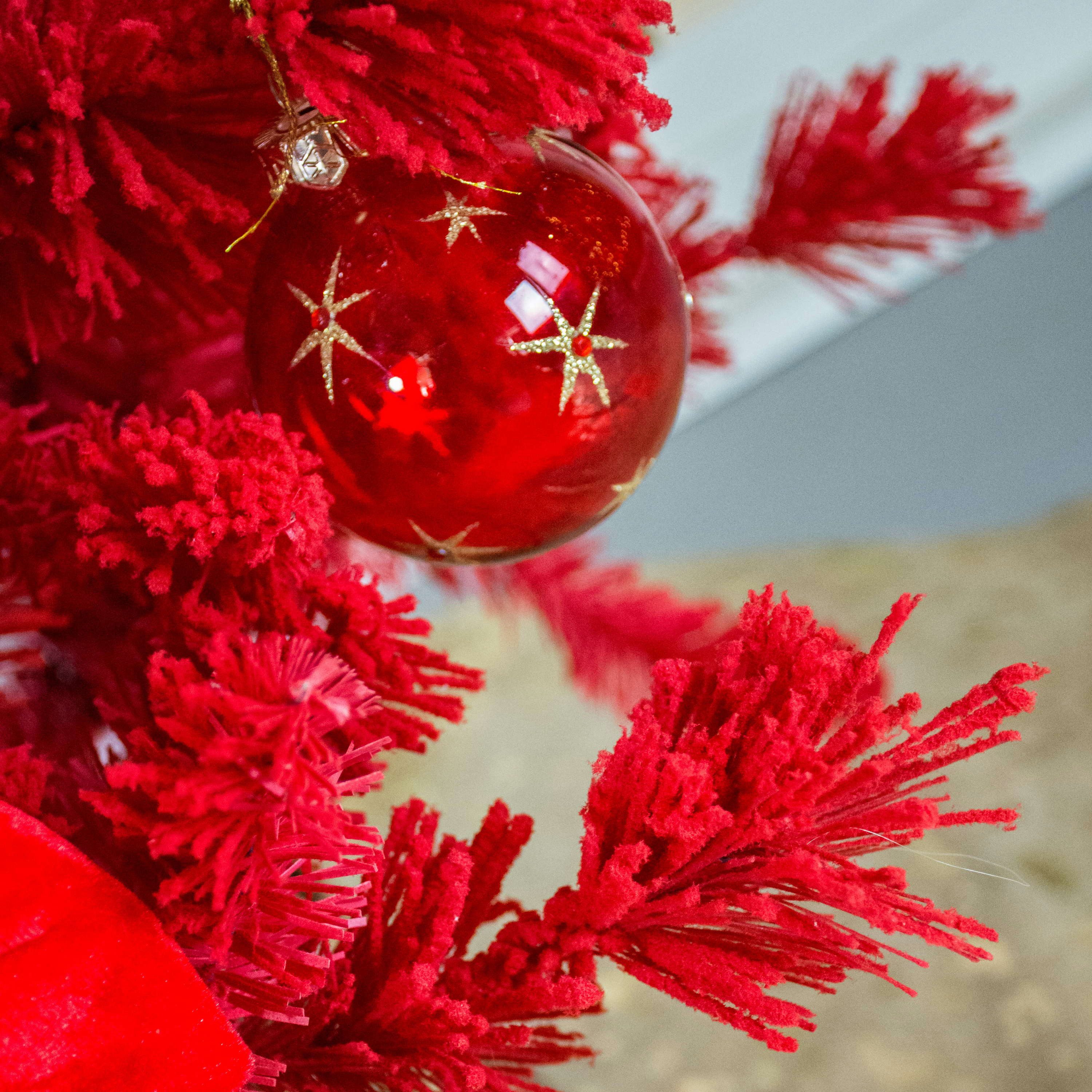 artplants Künstlicher Weihnachtsbaum Christbaum GÖTEBORG, rot, beschneit, 120cm, Ø 60cm