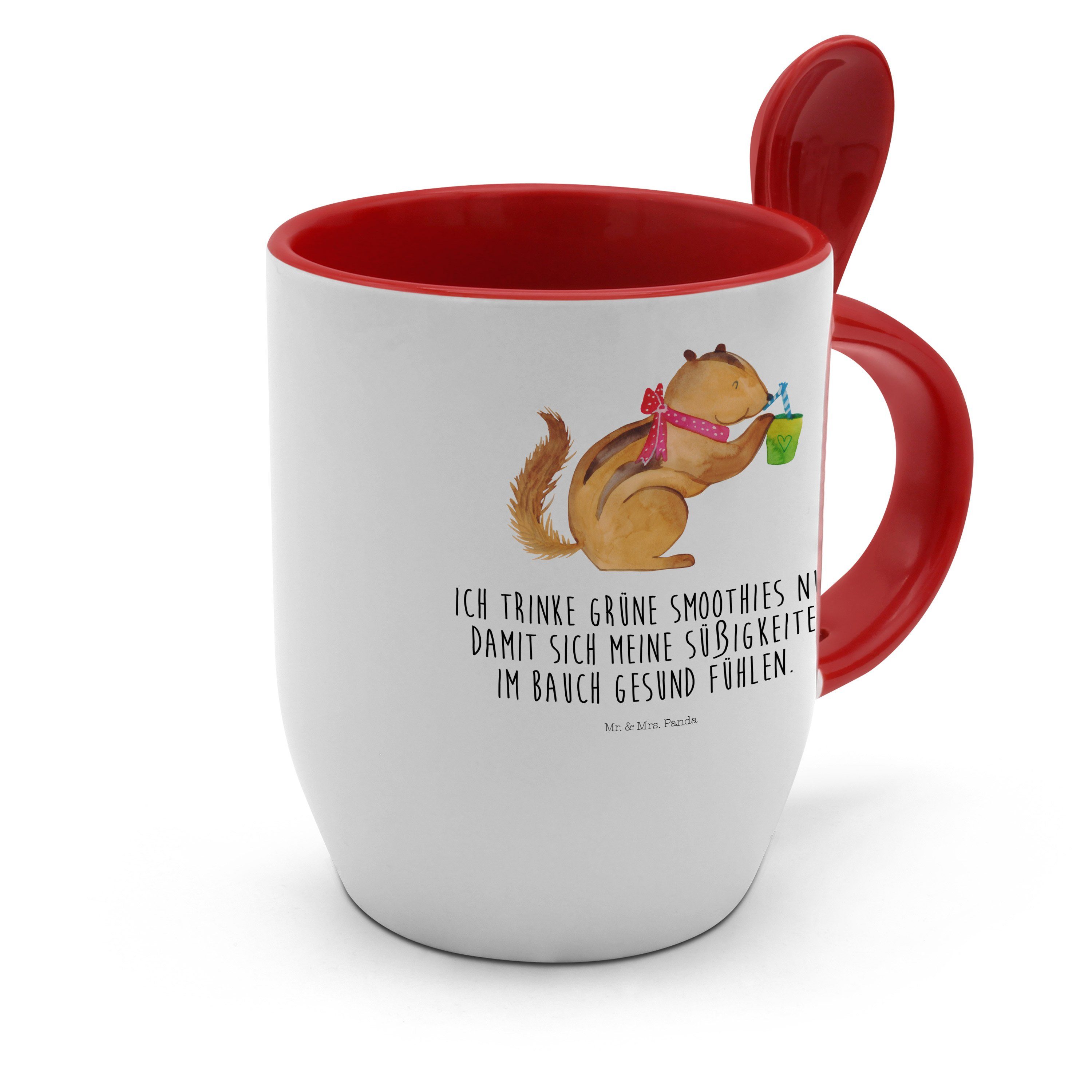 Mr. & Mrs. - mit Tasse Eichhörnchen - Löffel, Keramik Smoothie Tasse Panda Weiß Geschenk, Tiermotive