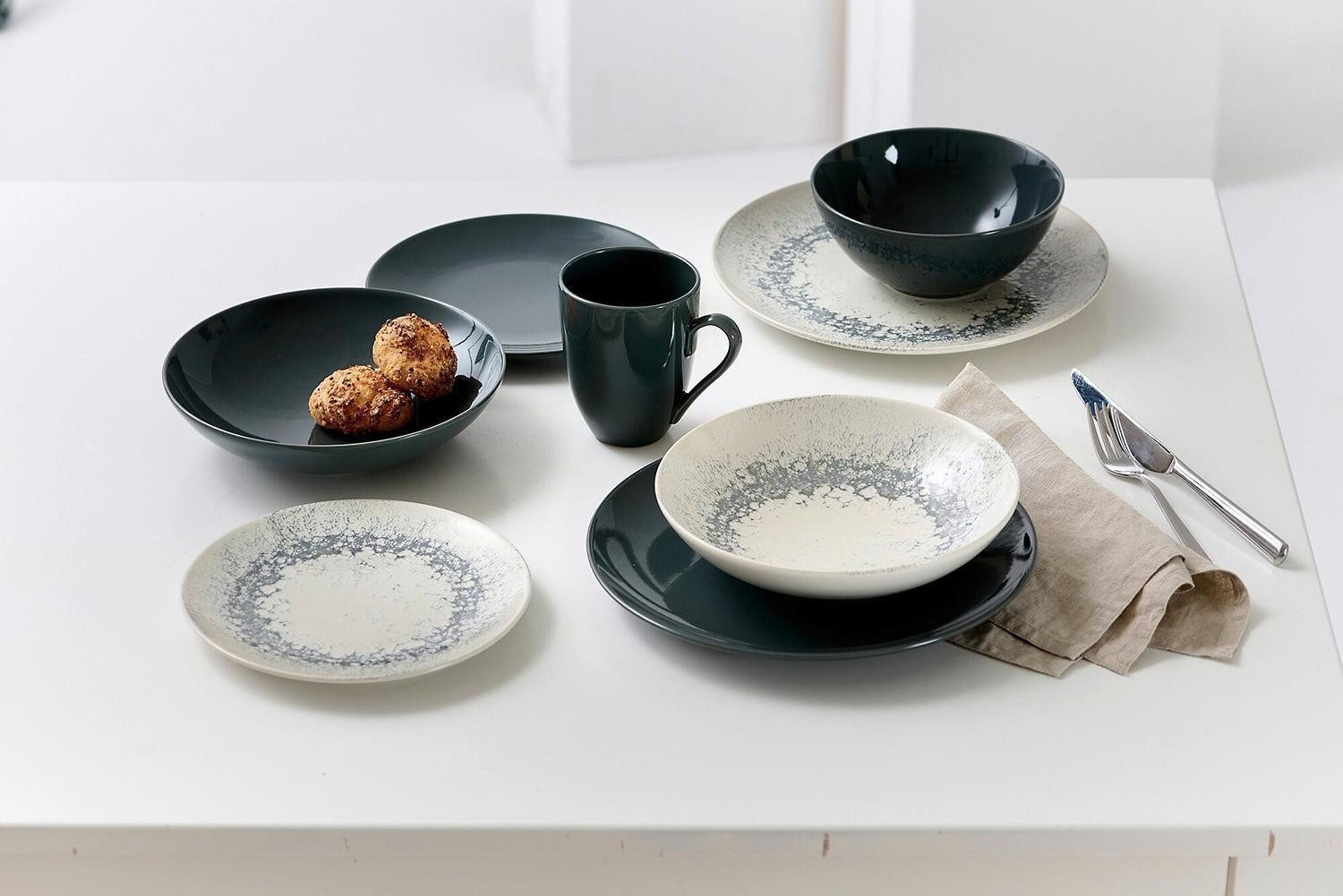 Ritzenhoff & Breker Speiseteller Essteller CECINA, Ø 26 cm, Beige, Grau, (1 St), Steinzeug, spülmaschinengeeignet