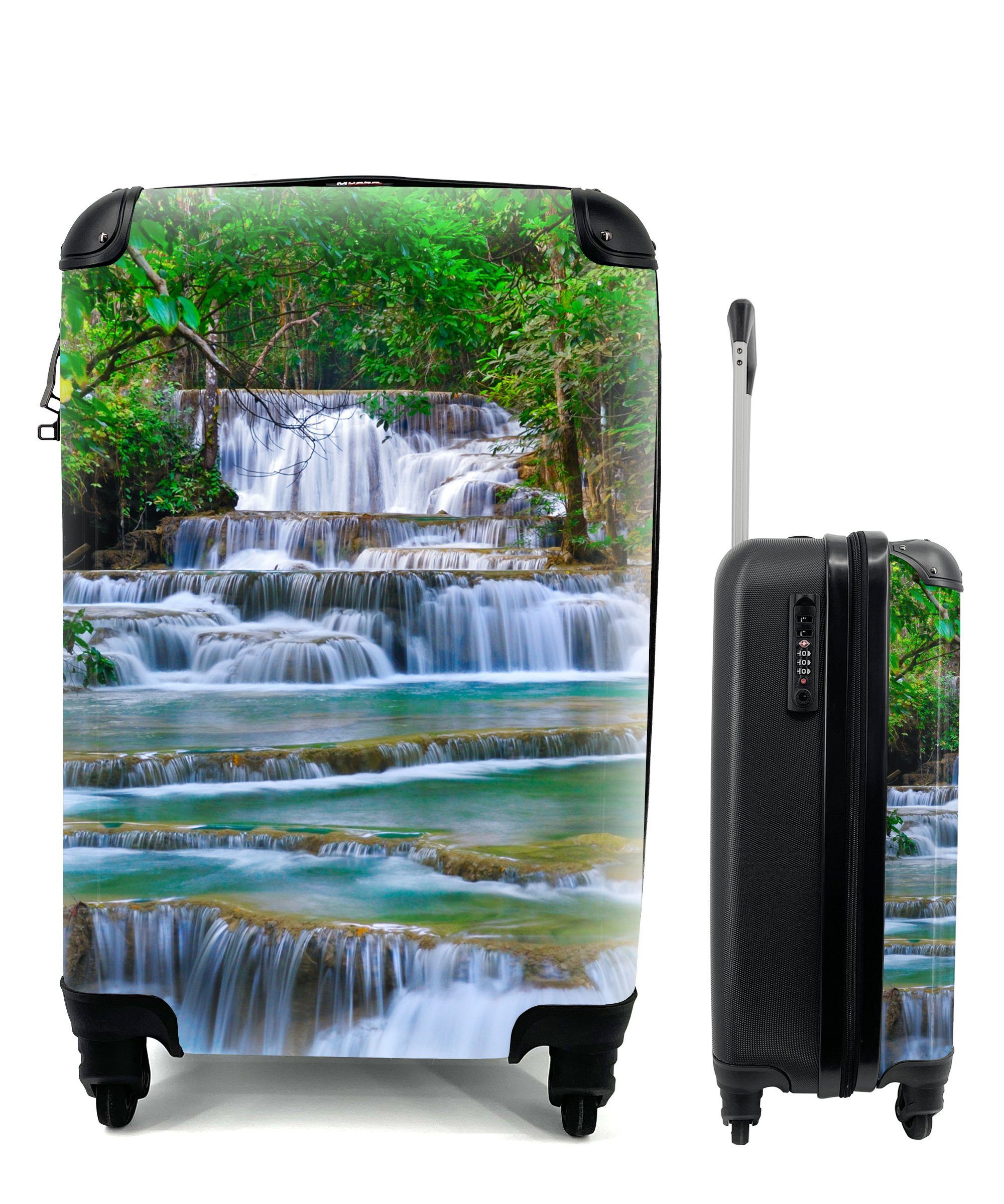 MuchoWow Handgepäckkoffer Wasserfall - Bäume - Natur - Dschungel, 4 Rollen, Reisetasche mit rollen, Handgepäck für Ferien, Trolley, Reisekoffer