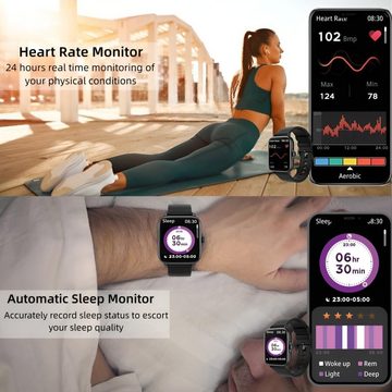OOOUSE mit Schlafmonitor Smart Sport Armband, IP67 wasserdichte Smartwatch (1.7 Zoll, Andriod iOS), mit Bluetooth Anruf/Blutsauerstoffsättigung/Herzfrequenzmesser