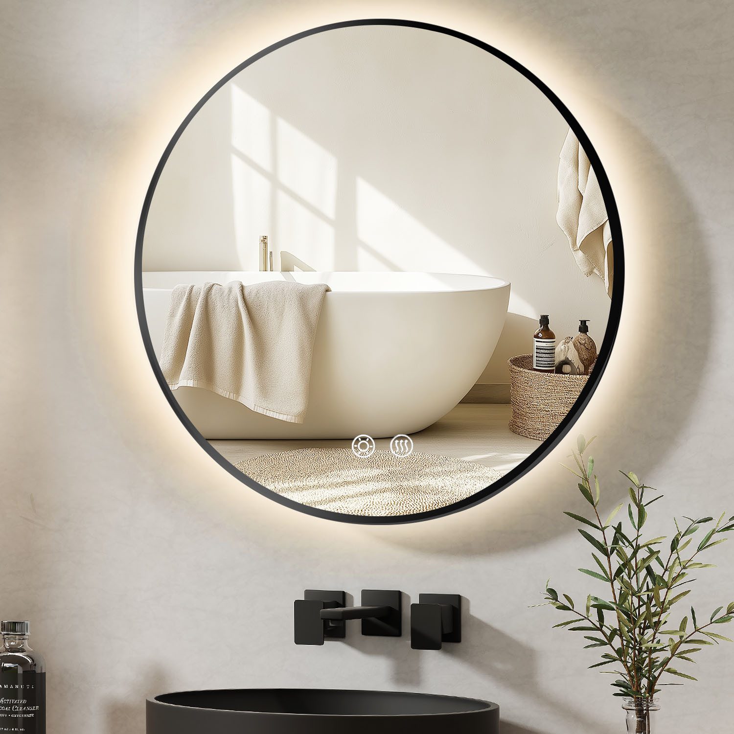 Eumaty Wandspiegel (Badezimmerspiegel Warmweiß - Kaltweiß - Neutral,IP44), Ø50~70cm,Spiegel mit Antibeschlag-Funktion