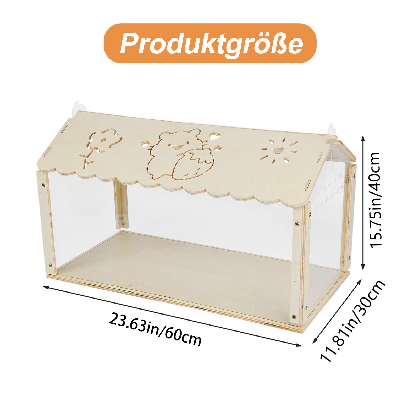 TWSOUL Kleintierkäfig Nagerkäfig aus Holz, Kleintiergehege Schaufenster aus Acryl, 60cm, mit Häuschen/Leiter/wippe, Meerschweinchen Hasenkäfig Hamsterkäfig
