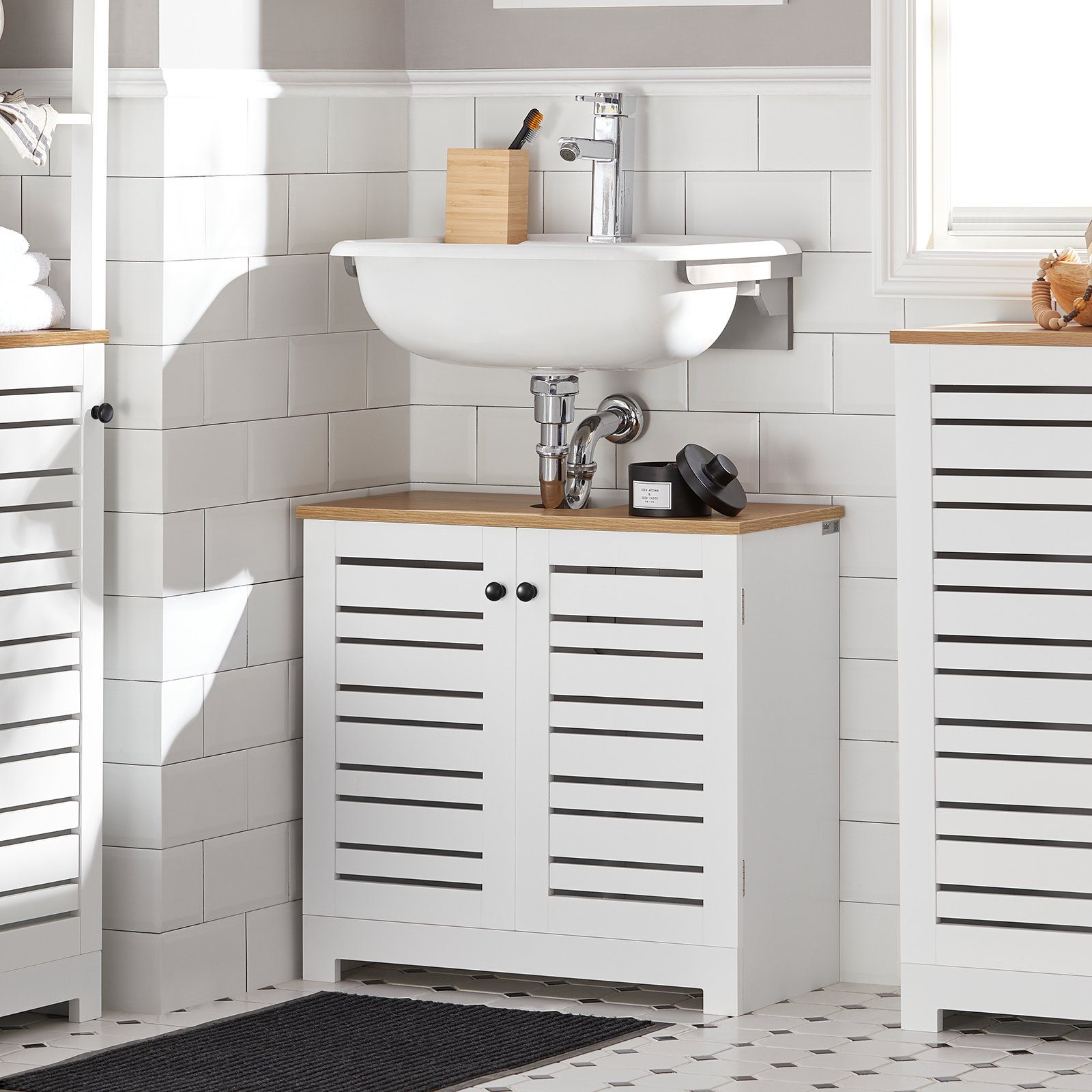SoBuy Waschbeckenschrank BZR40 mit Lamellentüren Badschrank günstig online kaufen