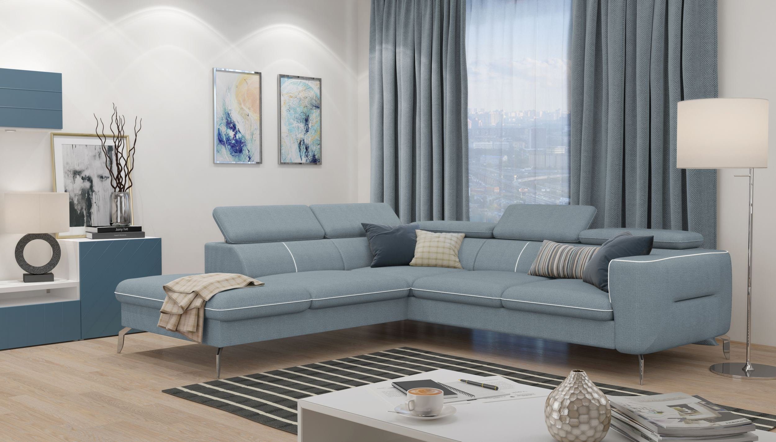 Stylefy Ecksofa Diogo, L-Form, Eckcouch, mane links oder rechts bestellbar, frei im Raum stellbar, Modern Design, Sitzkomfort, inklusive Kopfteilverstellung