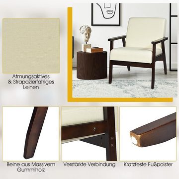 KOMFOTTEU Polsterstuhl Loungesessel, aus Gummiholz, (Beige)