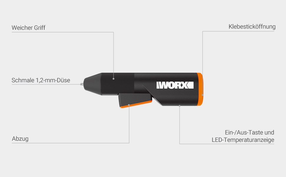 Worx Heißklebepistole Worx Akku-Heißklebepistole WX746.9 MakerX 20 V nur Werkzeug