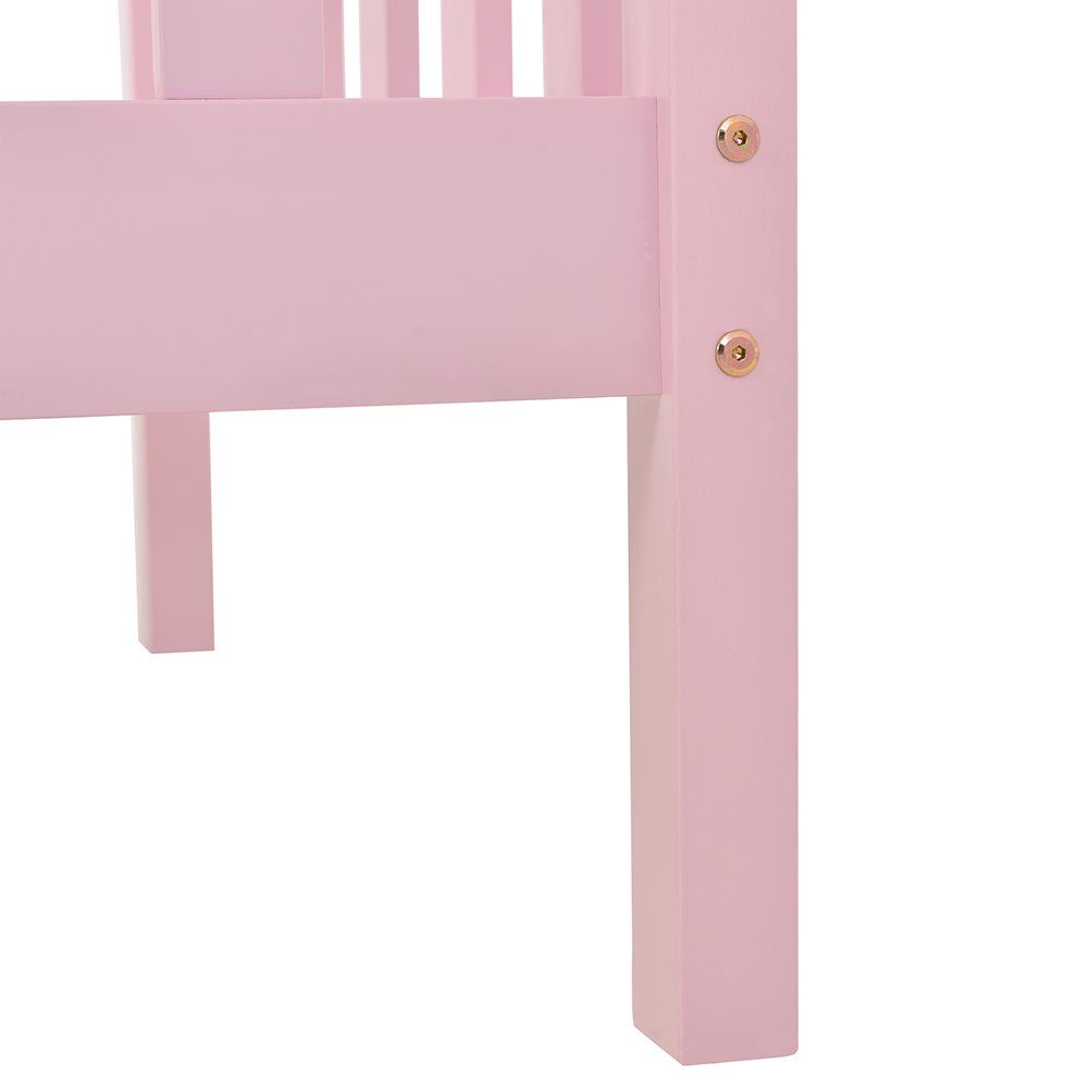 Kinderbett (Hausbett 90 x 200 cm), mit Schornstein, Rausfallschutz und Lattenrost, aus Kiefernholz