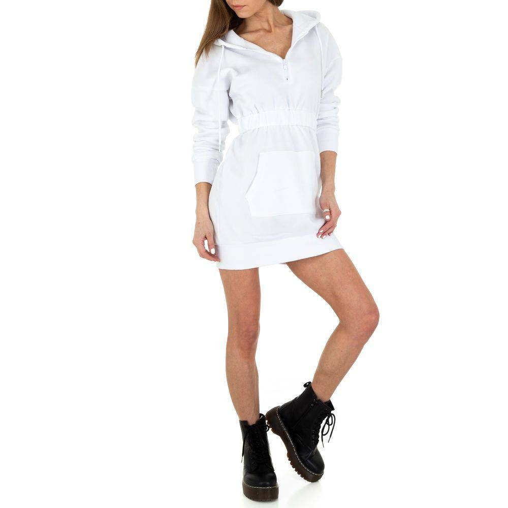 Freizeit Kapuze Stretch Stretchkleid Bleistiftkleid Weiß Fleece in Ital-Design Damen