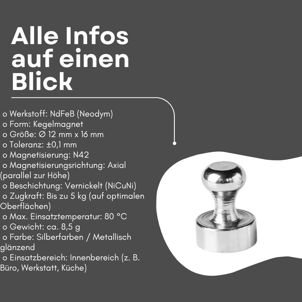 MaajeeKuto Magnet Pinnwand Magnet 12mm Neodym Magnete bis 5 KG Zugkraft Magnettafel (10-St)