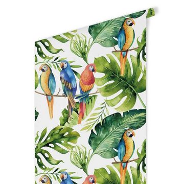 K&L Wall Art Mustertapete Wohnzimmer Papageien im Dschungel bunte Vliestapete Regenwald Vögel, Dschungeltiere Tapete