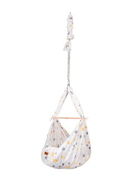 Teppich-Traum Federwippe Einschlafhilfe Baby-Traum Federwiege, 0-15 kg, Sterne Mond & Herzchen auf weiß