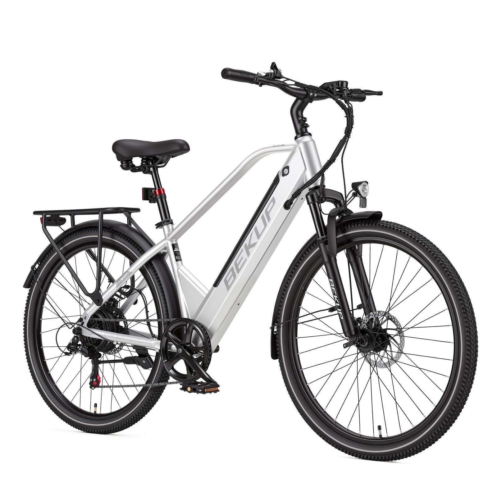 BEKUP E-Bike Cityrad V2 26 Zoll Trekkingrad, 522 Wh Akku, 45 Nm, Herren u. Damen, 7 Gang Shimano Shimano Tourney TZ Schaltwerk, Kettenschaltung, Heckmotor, 522 Wh, (Komplettset, E-Bike inklusive Akku und Ladegerät), Cityrad für Arbeitsweg und Wochenendtouren, bis zu 75 km Reichweite