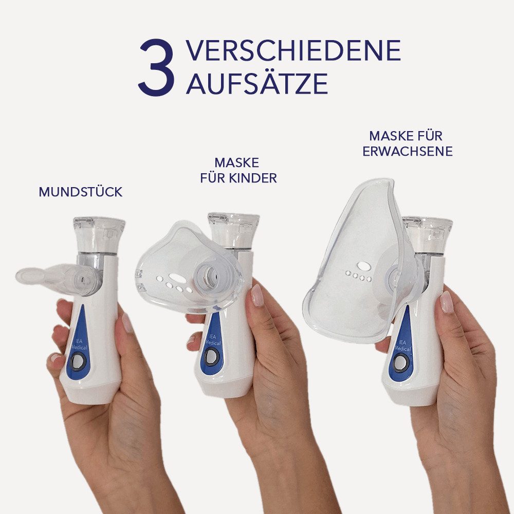 IEA Medical Inhalationsgerät Set mit Schutztasche – inkl. Masken, kompakt für unterwegs, Hartschalen-Case schützt Inhalator & Zubehör, leicht & reisetauglich