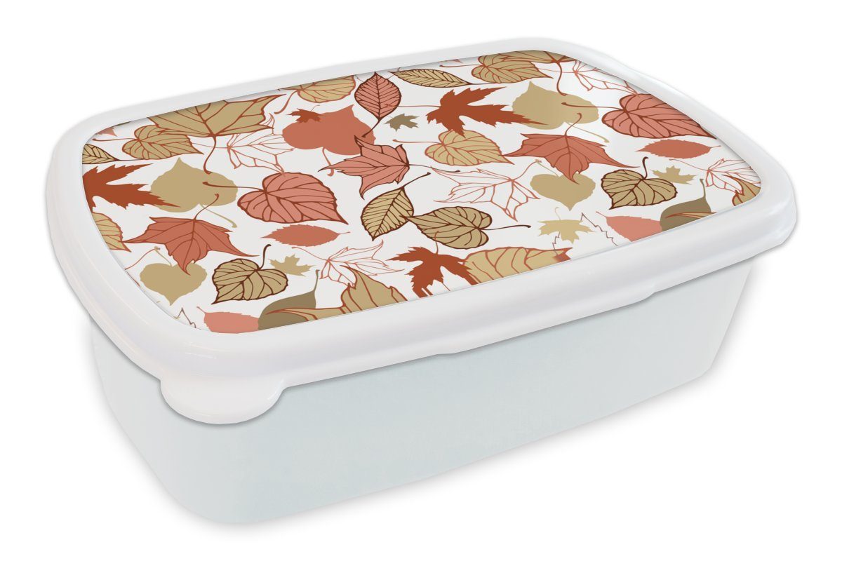 MuchoWow Lunchbox Muster - Laub - Herbst, Kunststoff, (2-tlg), Brotbox für Kinder und Erwachsene, Brotdose, für Jungs und Mädchen weiß