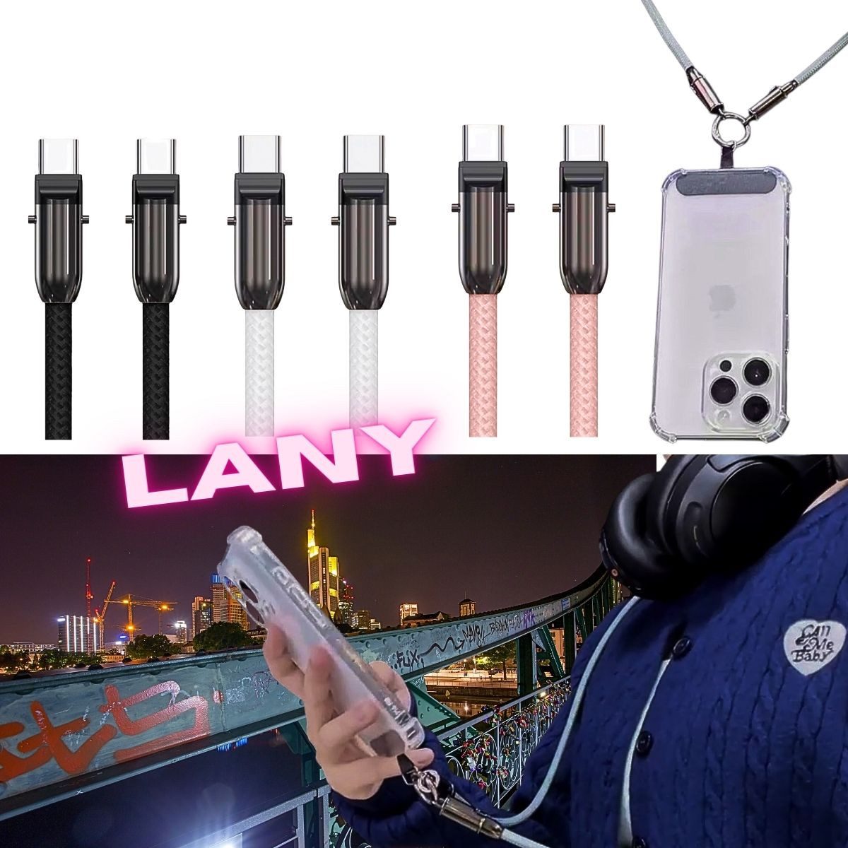 fontastic Handykette 2-in1–Handykette & USB-C Ladekabel Universal Handyband zum Umhängen – Bild 2 von 4