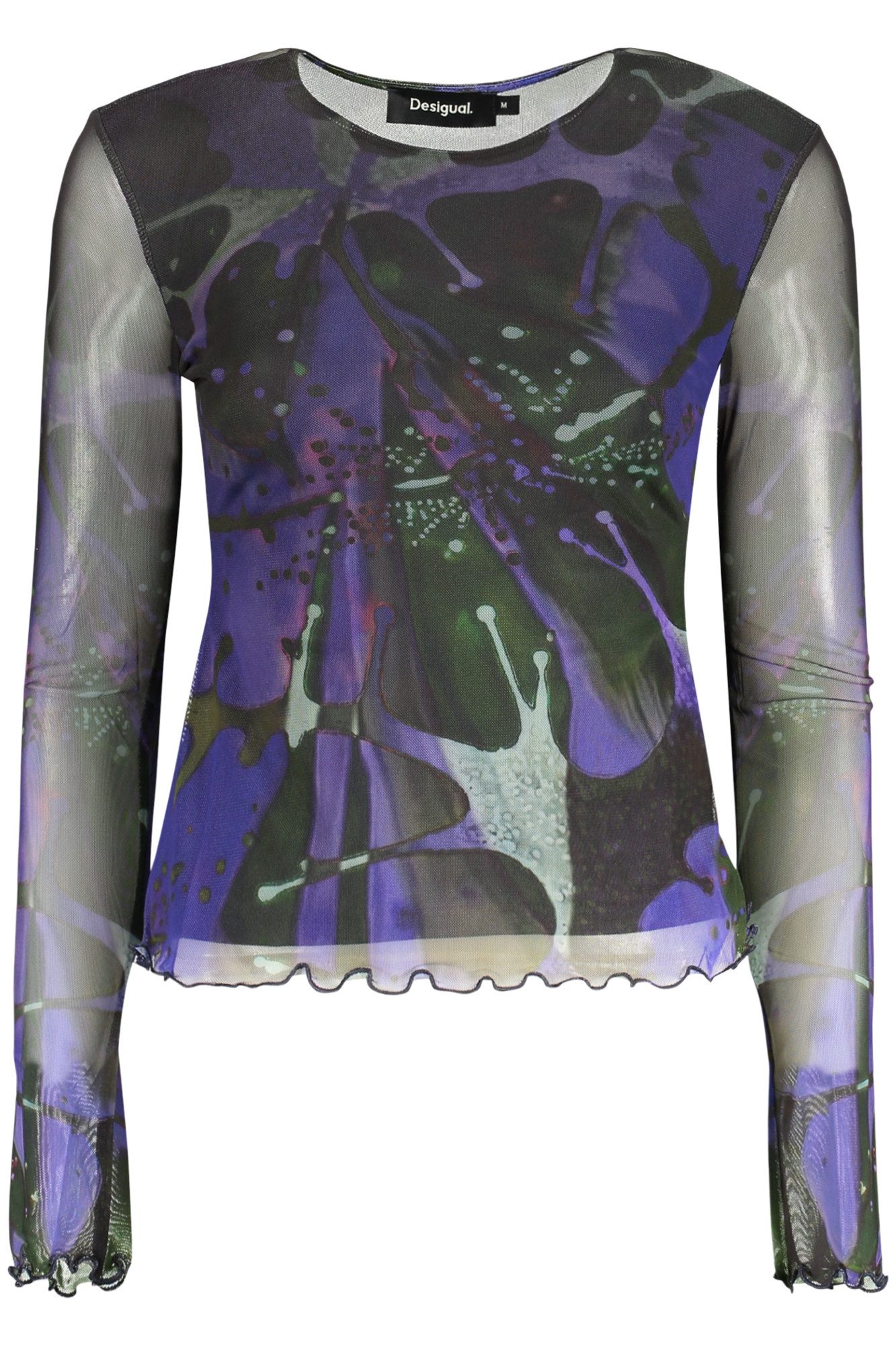 Desigual T-Shirt Damen Langarmshirt Blau mit Dotsleaf-Design &