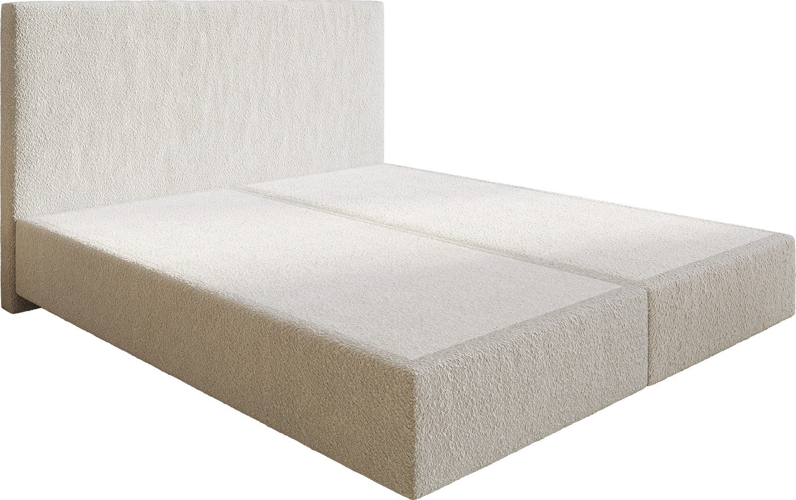 DELIFE Boxspringbett Dream-Well, Bouclé Creme-Weiß 180 x 200 cm Bettgestell (ohne Füße)
