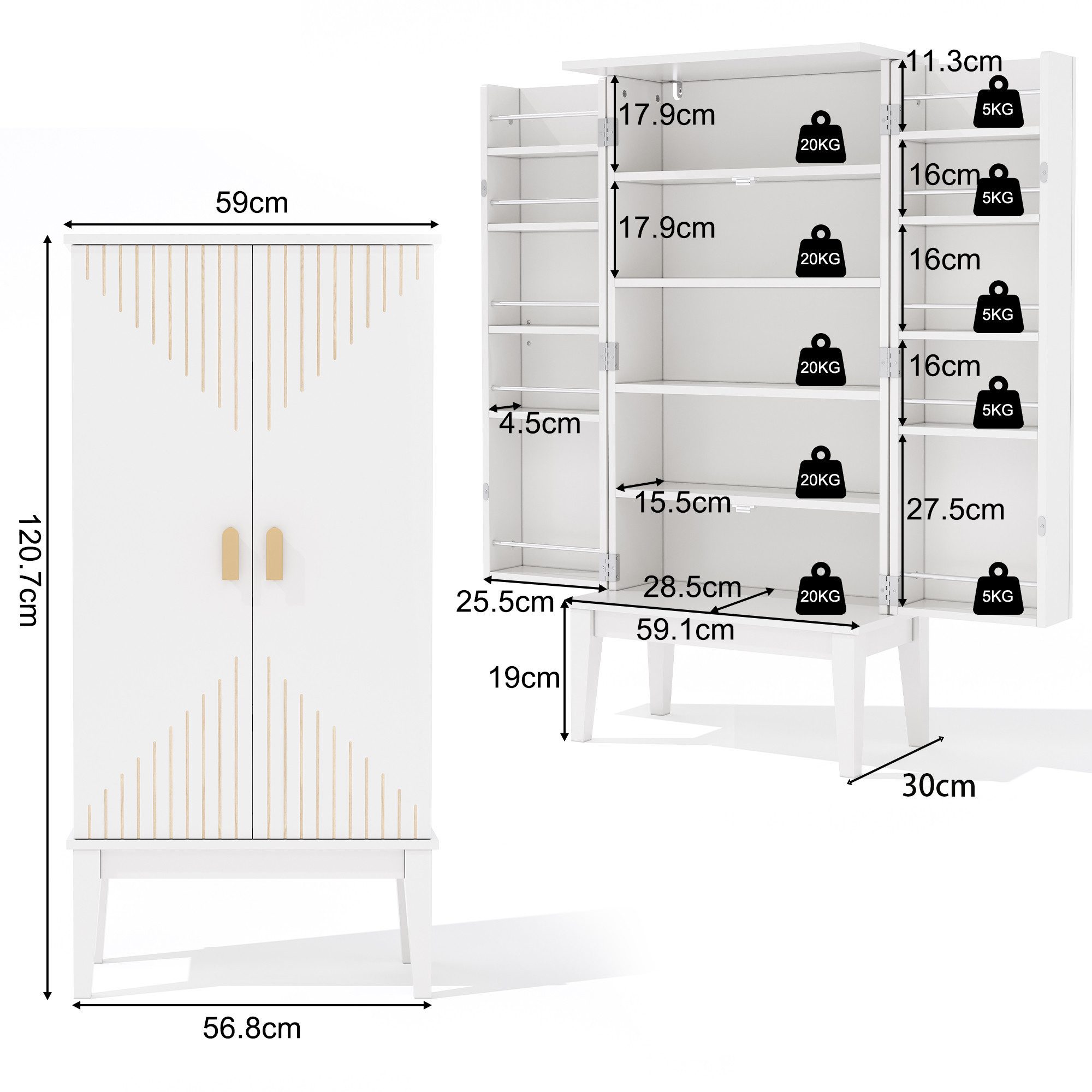Celya Sideboard geräumiger Küchenschrank, 2-Tür-Aufbewahrungsschrank mit Türablage (Vintage-Stil Aufbewahrungsschrank mit Fünf Regalfächer), geeignet für Küche, Esszimmer, Wohnzimmer und Flur