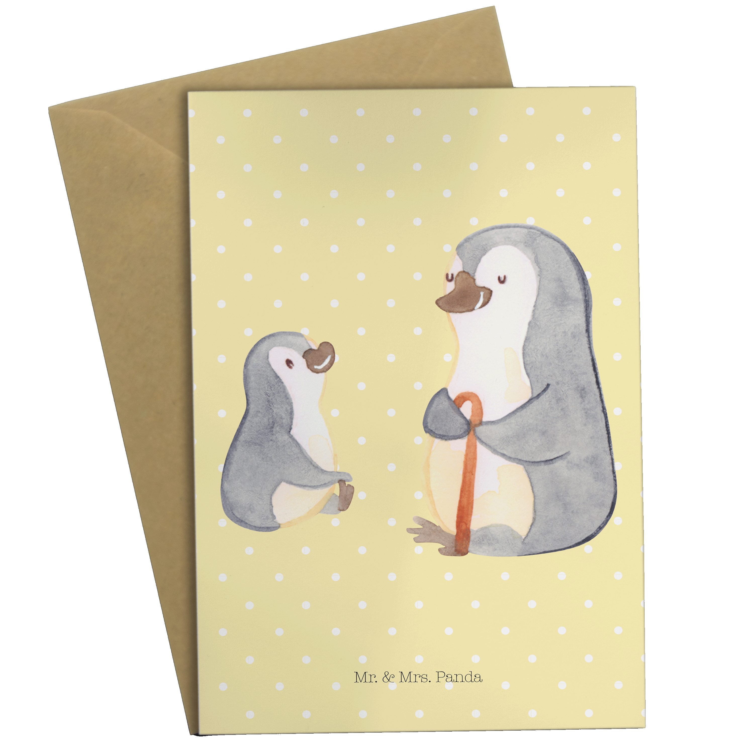 Mr. & Mrs. Panda Grußkarte Pinguin Opa Enkel - Gelb Pastell - Geschenk, Mama, bester Opa, Gesche