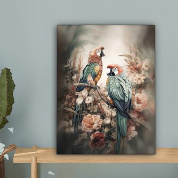 OneMillionCanvasses® Leinwandbild Papageien - Vögel - Natur - Blumen, (1 St), Leinwand Bilder für Wohnzimmer Schlafzimmer 30x40 cm