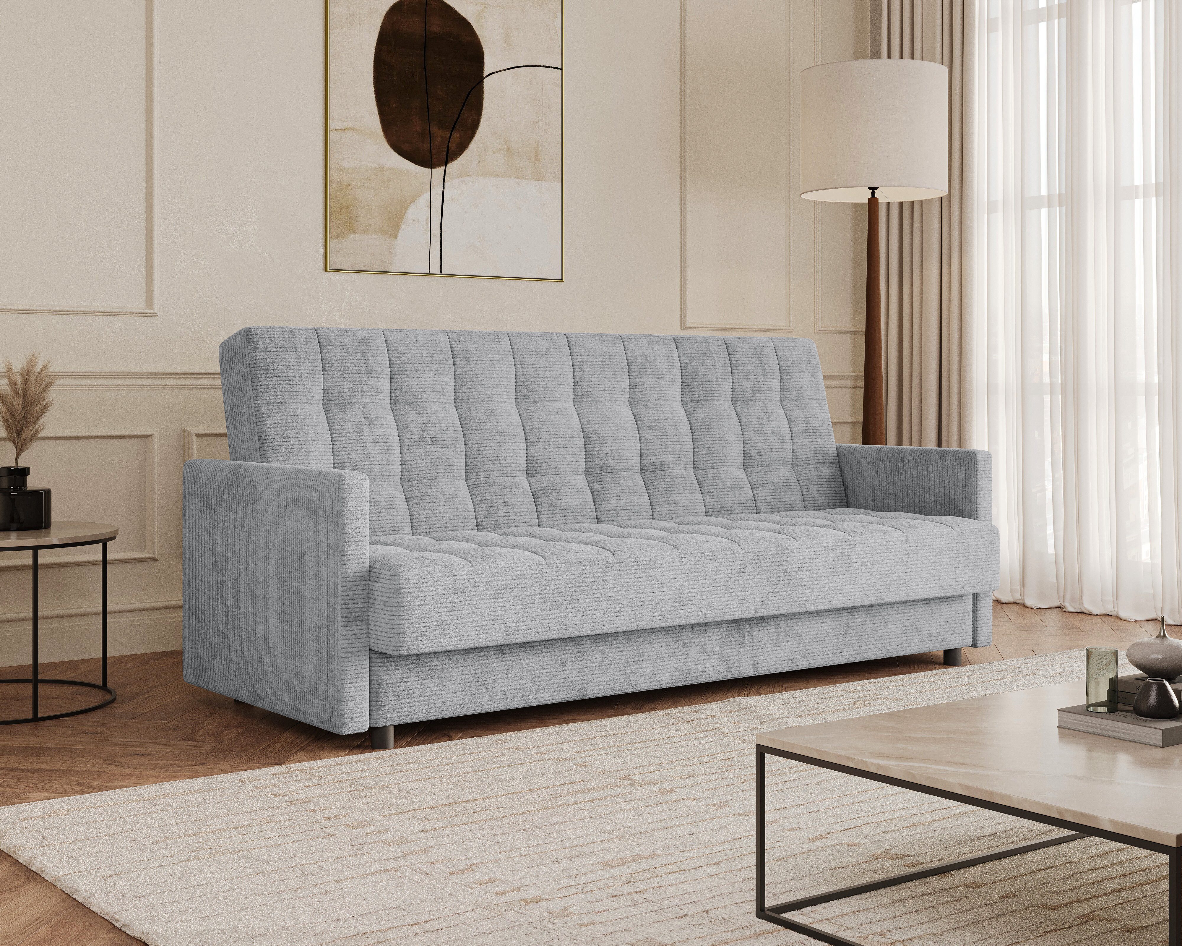 MOEBLO Schlafsofa TINA, 3-Sitzer Schlafsofa mit Bettkasten, Click-Clack-Funktion, Bonellfederung und Lincoln-Cordstoff, Couch Polstermöbel Sitzmöbel Wohnzimmermöbel, (BxHxT): 211 x 90 x 97 cm