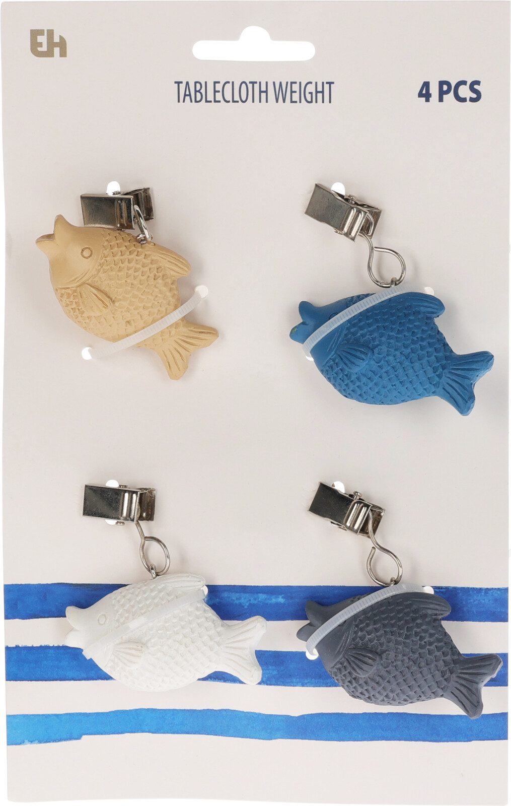 Koopman Tischtuchklammer Tischdeckenklammer Maritim / Meer 4 er Set, (4-tlg), 4 tlg, 4 Farben, Fische, Polystone, 40gr je Bommel