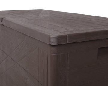 ONDIS24 Kissenbox Wood Auflagenbox 420L Gartentruhe Kissentruhe Aufbewahrungsbox Kiste, abschließbar, rollbar, belüftet