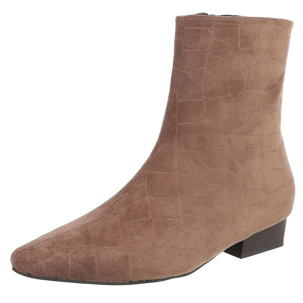 Ital-Design Damen Stiefelette mit Blockabsatz und Strukturdesign Stiefelette (92269334) Blockabsatz Flache Stiefeletten in Hellbraun