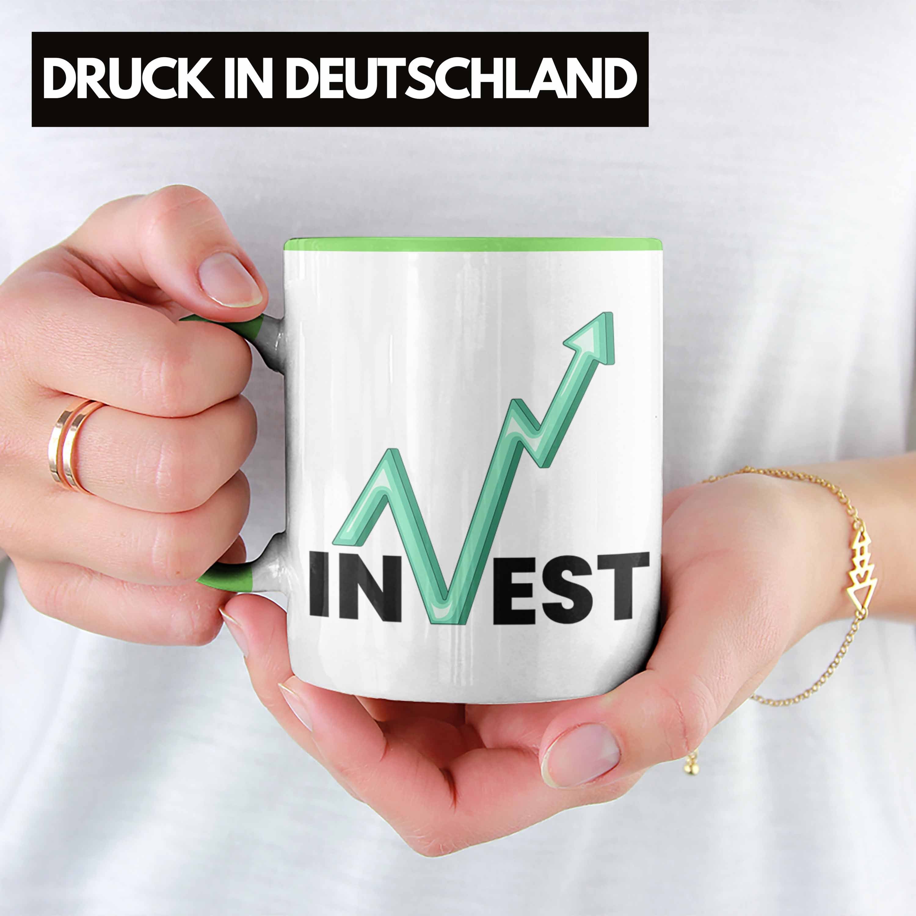 Trendation Tasse "Invest" Tasse Trader Grün und Börsenfans Li für Investment Geschenk Aktien